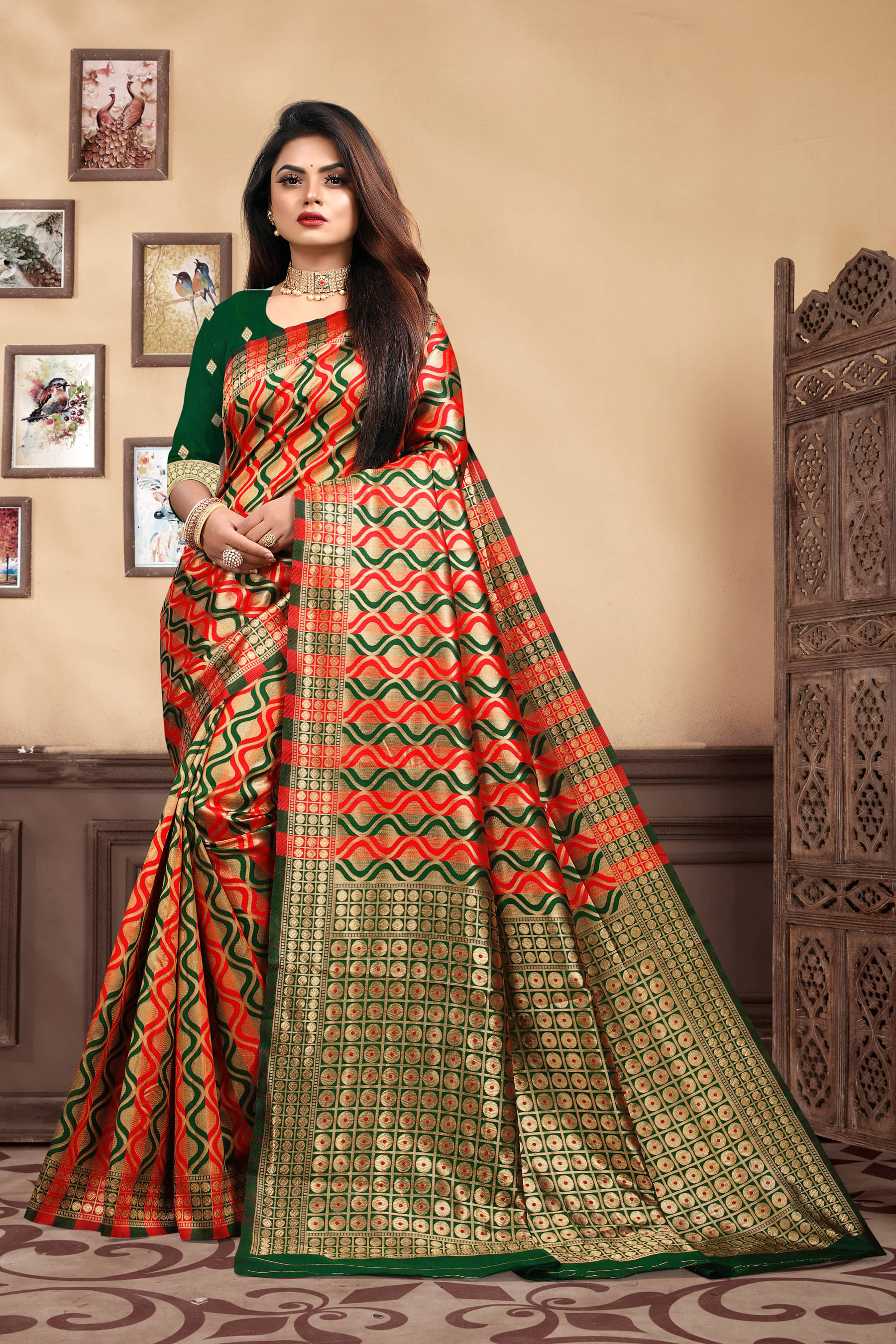 VEDANT VASTRAM Art Silk Woven Saree With Unstitched Blouse Piece ( Green )     			VEDANT VASTRAM Art Silk Woven Saree With Unstitched Blouse Piece ( Green )