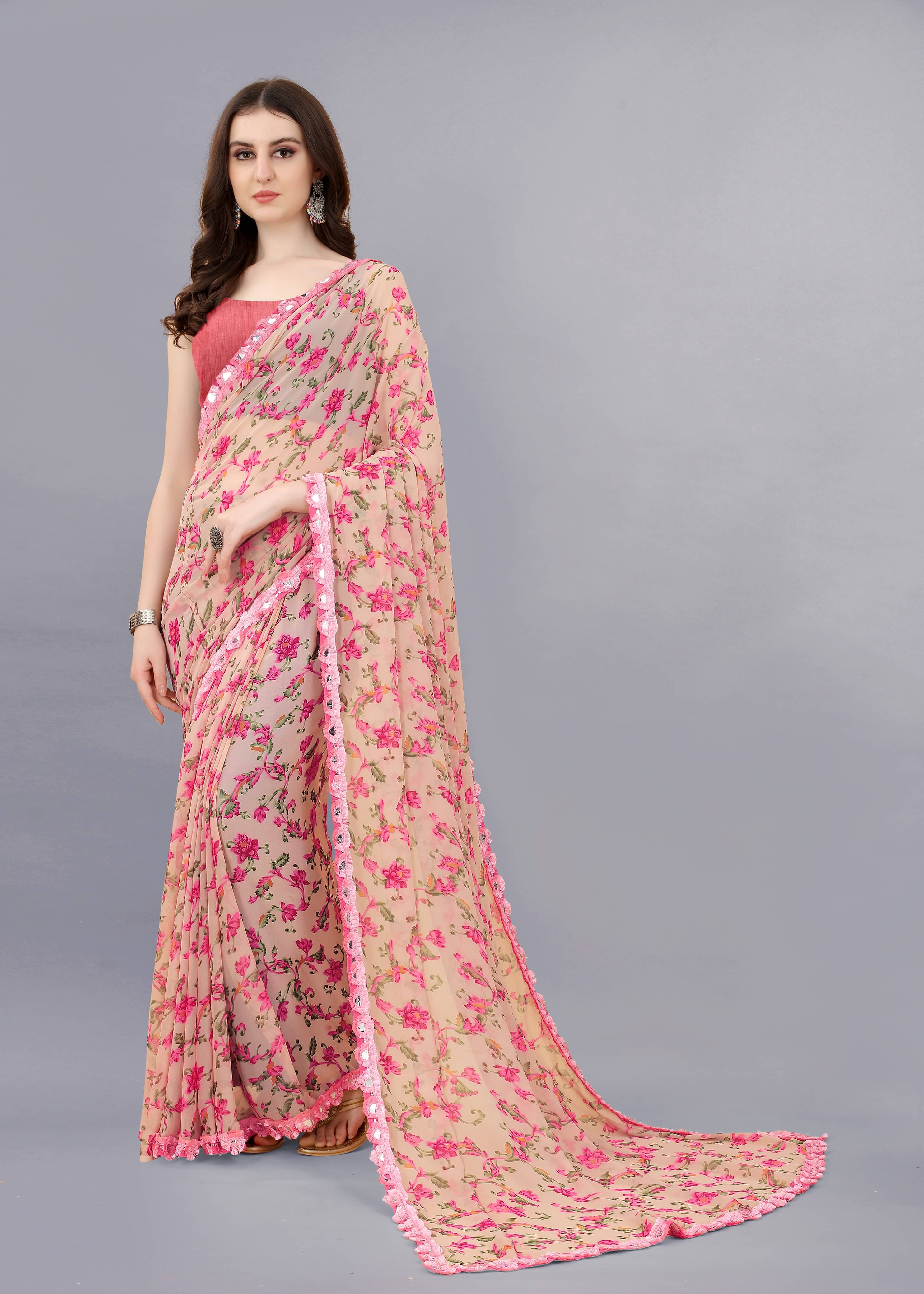 VEDANT VASTRAM Georgette Printed Saree With Unstitched Blouse Piece ( Magenta ) VEDANT VASTRAM Georgette Printed Saree With Unstitched Blouse Piece ( Magenta )