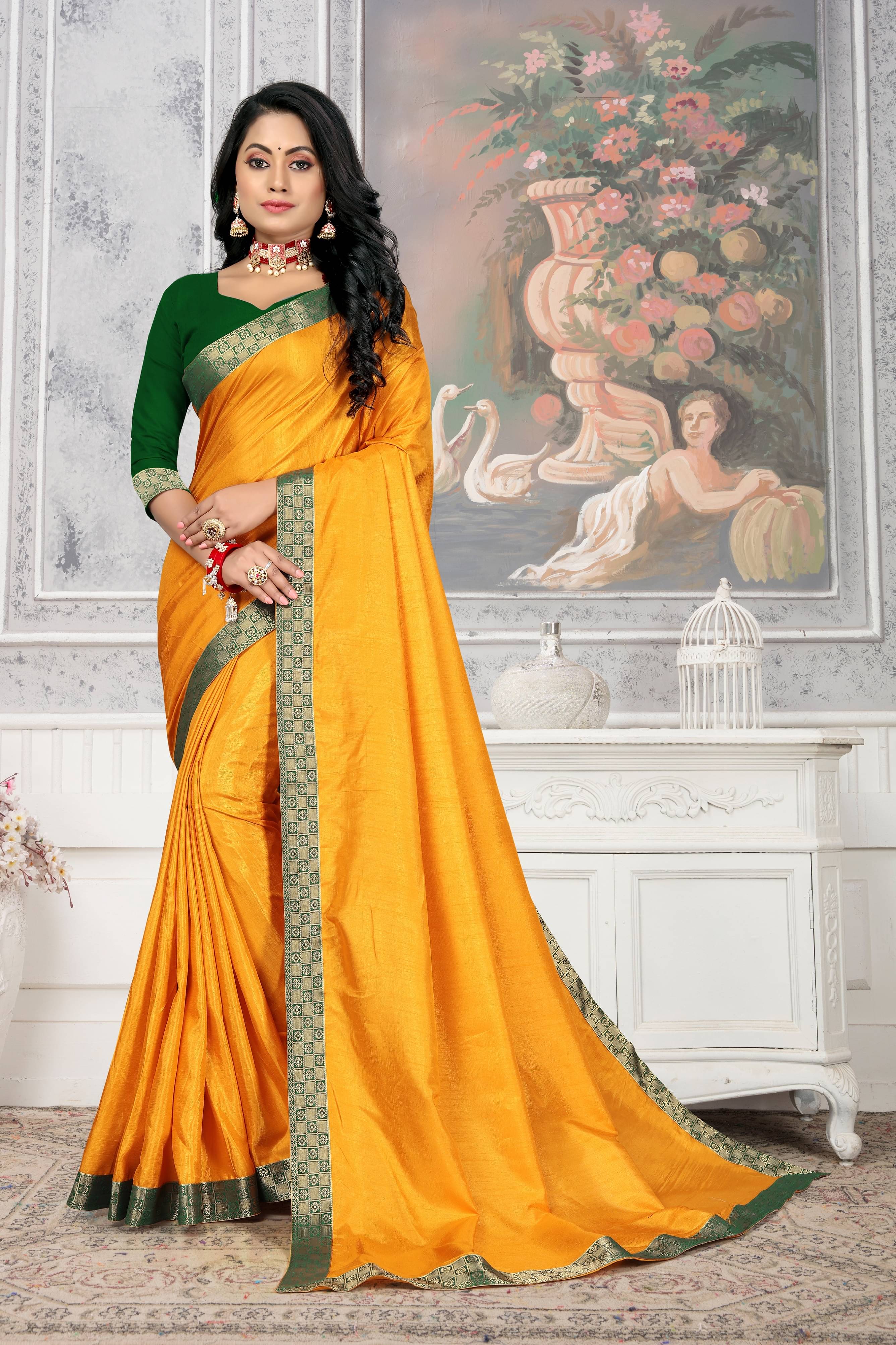 VEDANT VASTRAM Silk Blend Solid Saree With Unstitched Blouse Piece ( Mustard ) VEDANT VASTRAM Silk Blend Solid Saree With Unstitched Blouse Piece ( Mustard )