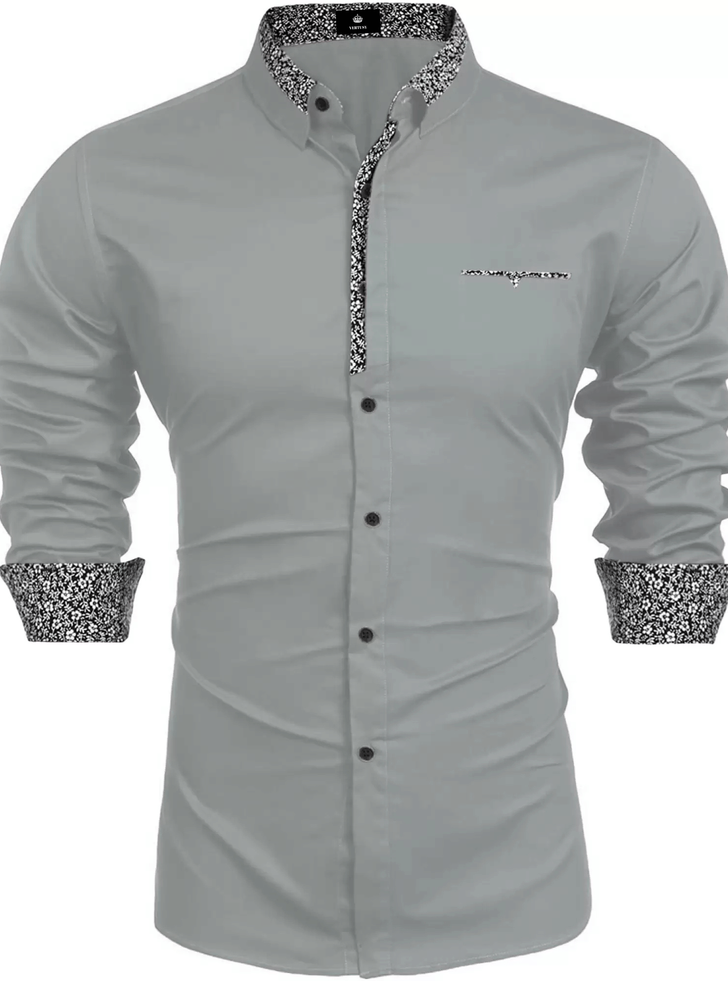     			VERTUSY Cotton Blend Regular Fit Solids Full Sleeves Men's Casual Shirt - Grey ( Pack of 1 )