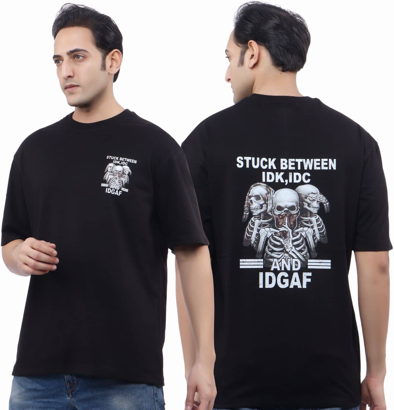 WILD ELEPHANT Cotton Blend Oversized Fit Printed 3/4th Sleeves Men's Round T-Shirt - Black ( Pack of 1 )