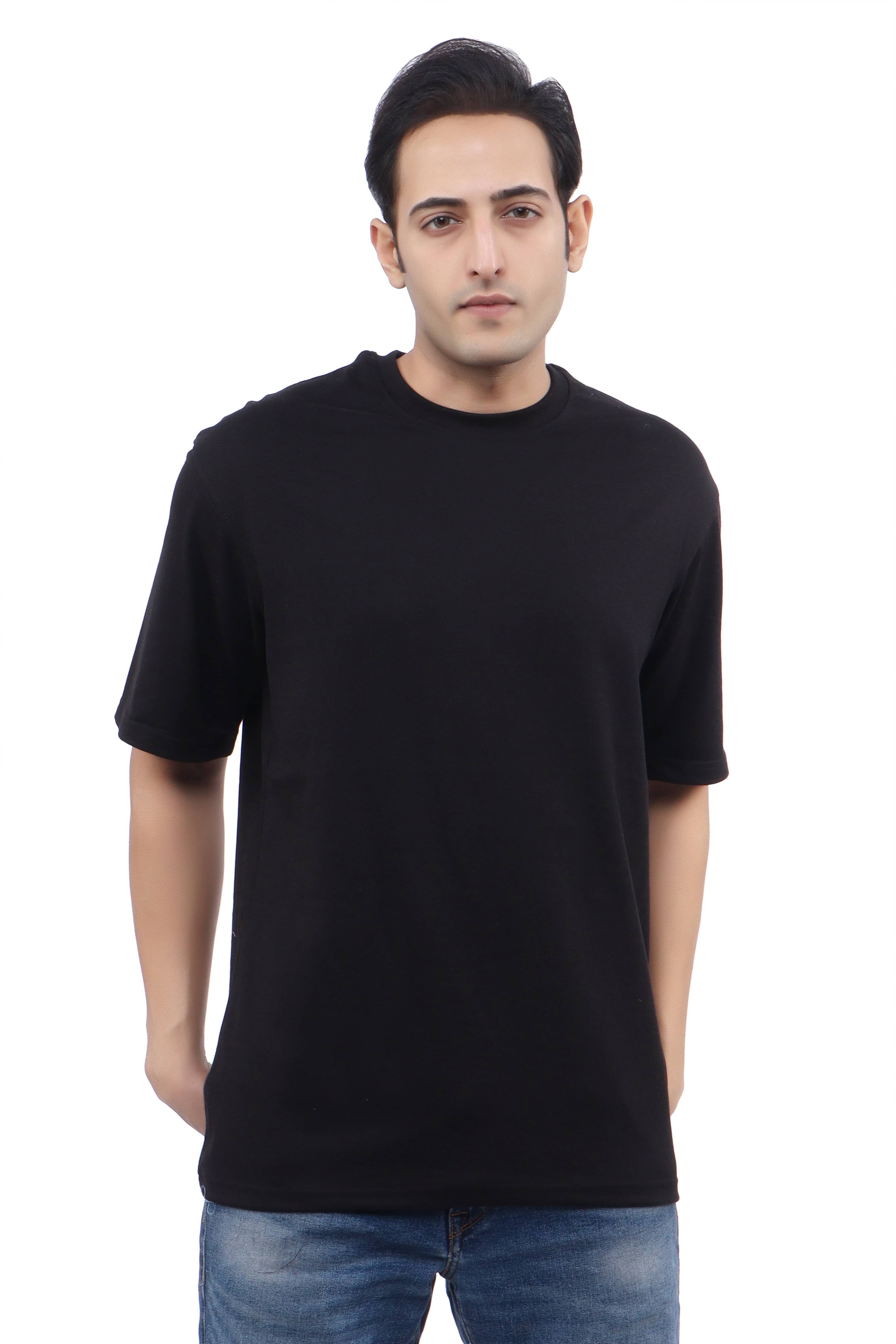     			WILD ELEPHANT Cotton Blend Oversized Fit Solid Half Sleeves Men's Round T-Shirt - Black ( Pack of 1 )