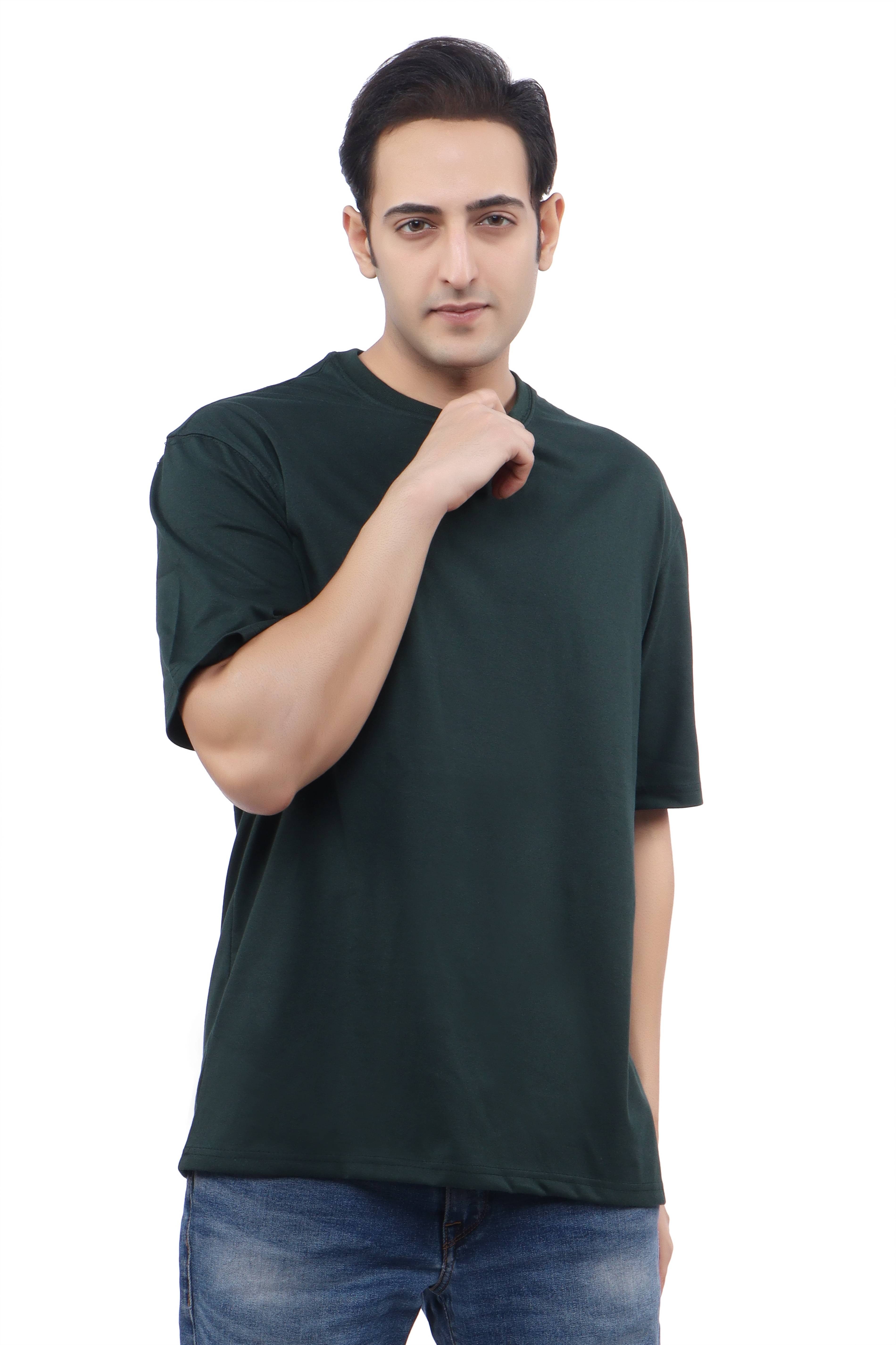     			WILD ELEPHANT Cotton Blend Oversized Fit Solid Half Sleeves Men's Round T-Shirt - Green ( Pack of 1 )