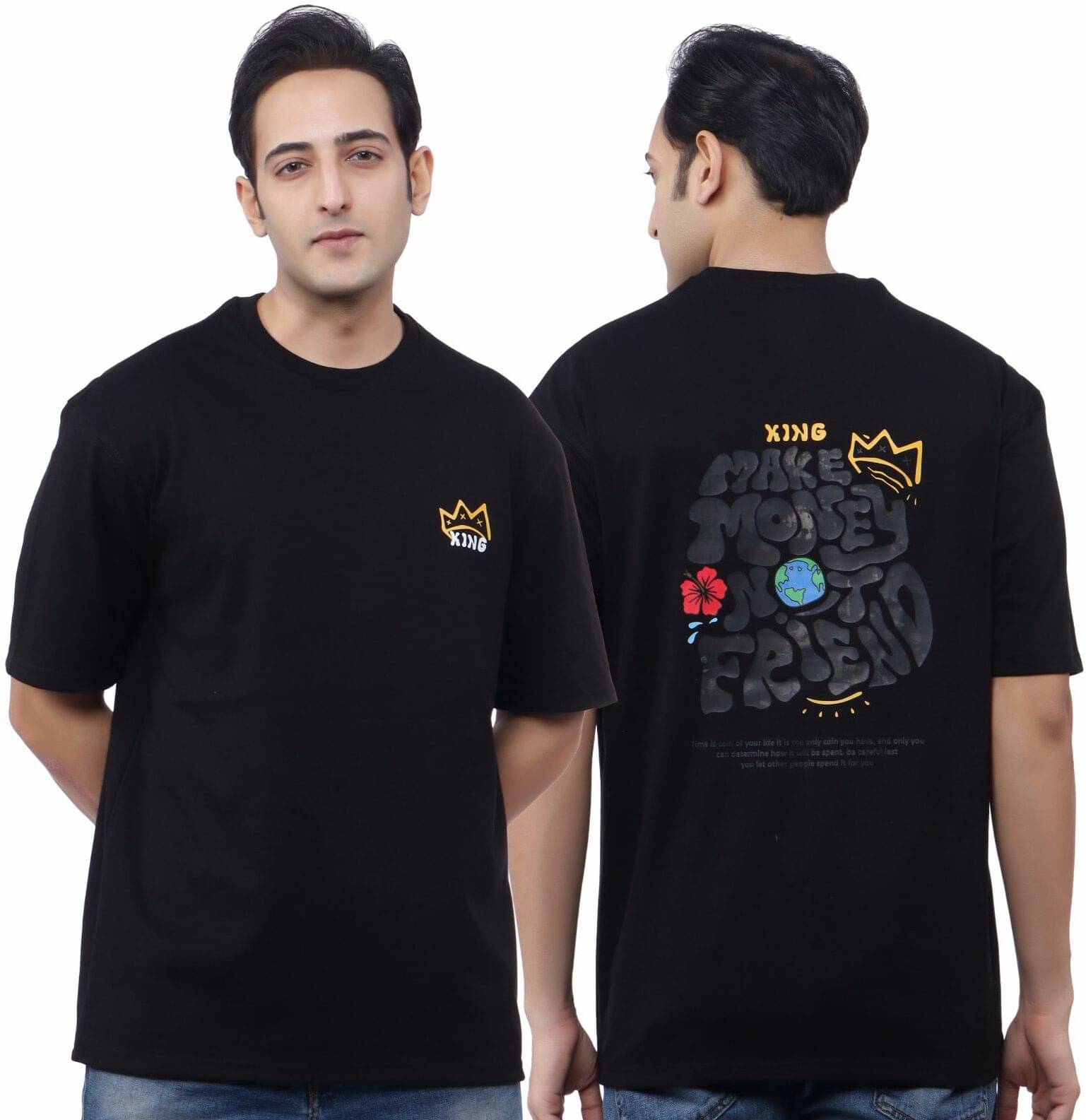 WILD ELEPHANT Cotton Blend Oversized Fit Printed 3/4th Sleeves Men's Round T-Shirt - Black ( Pack of 1 ) WILD ELEPHANT Cotton Blend Oversized Fit Printed 3/4th Sleeves Men's Round T-Shirt - Black ( Pack of 1 )
