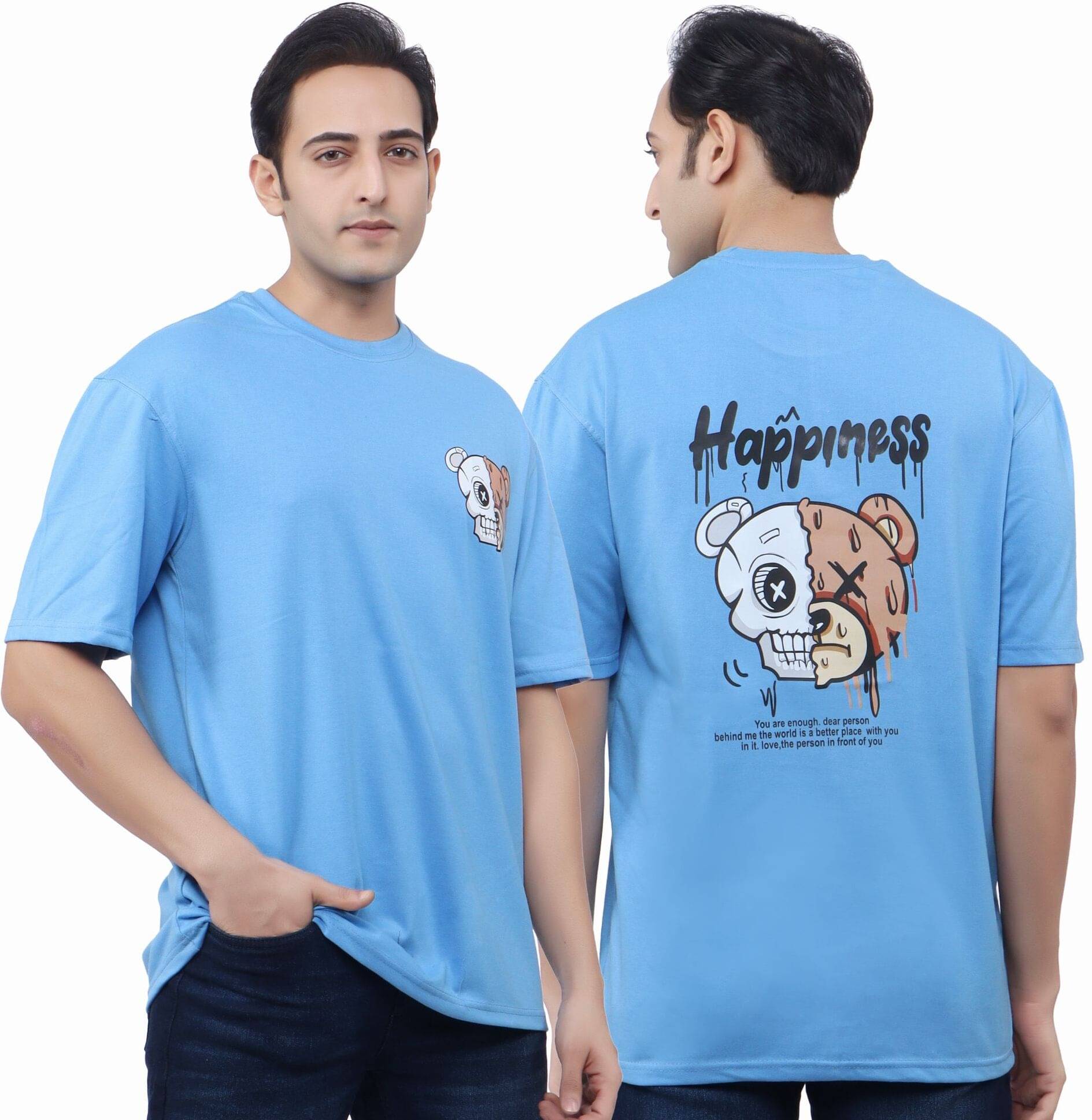 WILD ELEPHANT Cotton Blend Oversized Fit Printed Half Sleeves Men's Round T-Shirt - Light Blue ( Pack of 1 ) WILD ELEPHANT Cotton Blend Oversized Fit Printed Half Sleeves Men's Round T-Shirt - Light Blue ( Pack of 1 )