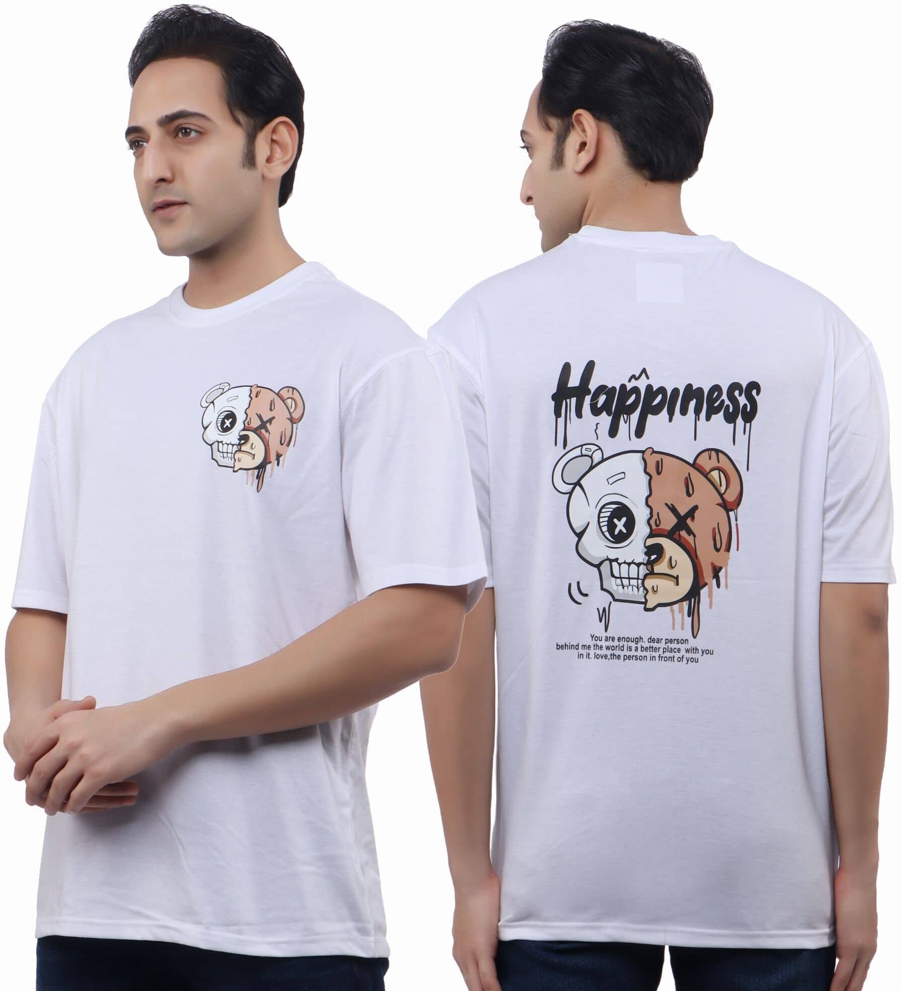 WILD ELEPHANT Cotton Blend Oversized Fit Printed Half Sleeves Men's Round T-Shirt - White ( Pack of 1 )