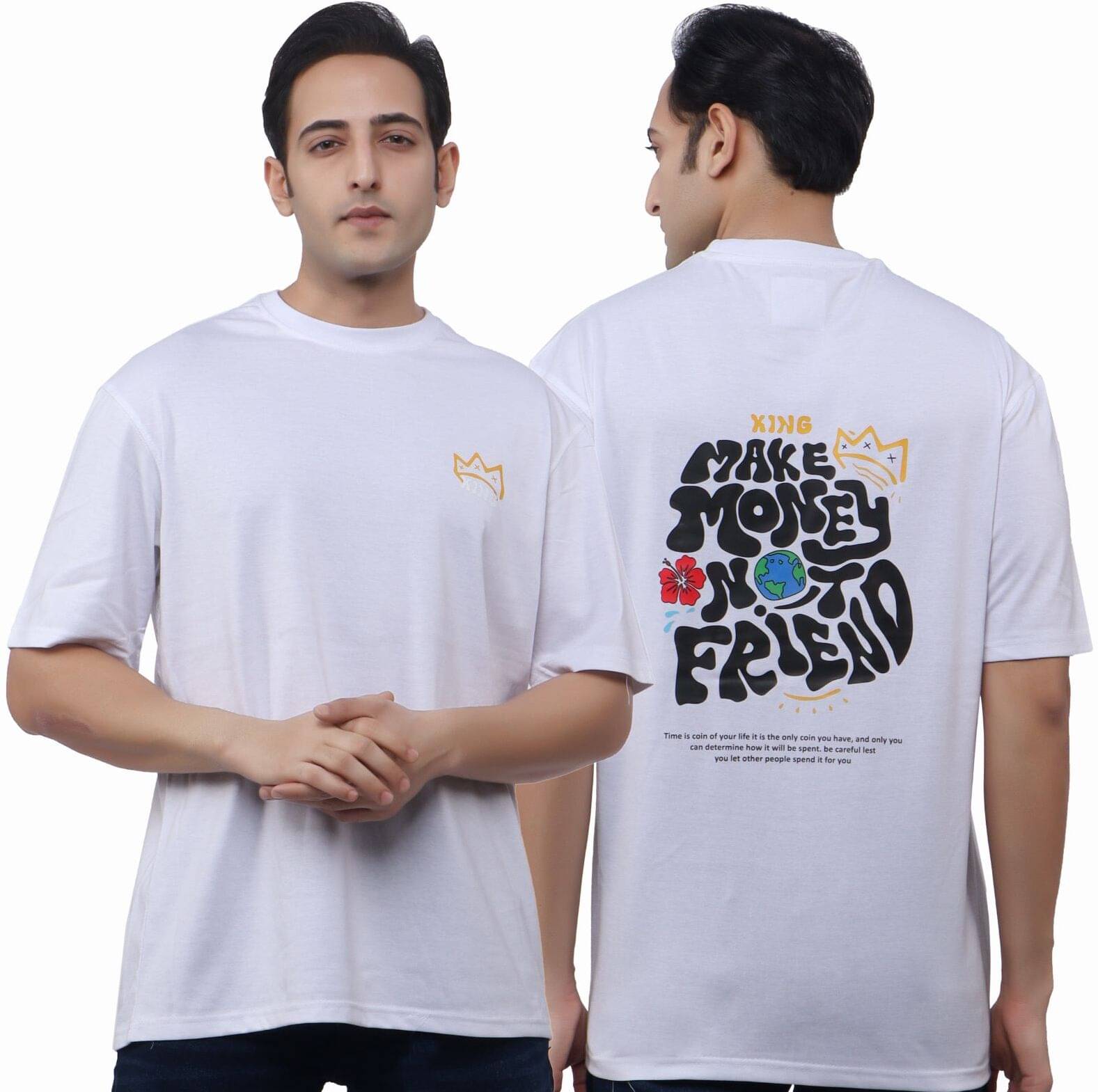 WILD ELEPHANT Cotton Blend Oversized Fit Printed 3/4th Sleeves Men's Round T-Shirt - White ( Pack of 1 ) WILD ELEPHANT Cotton Blend Oversized Fit Printed 3/4th Sleeves Men's Round T-Shirt - White ( Pack of 1 )