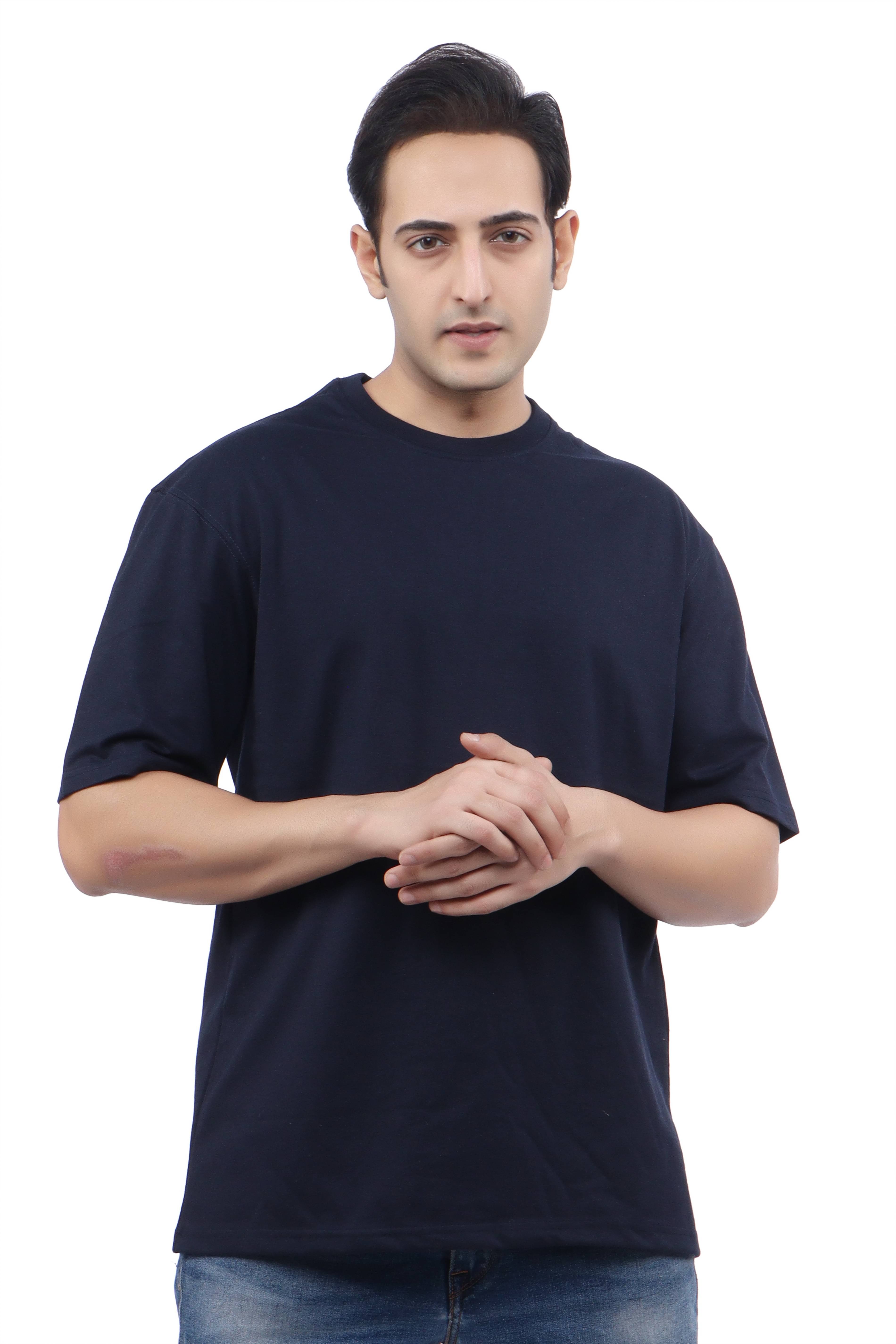     			WILD ELEPHANT Cotton Blend Oversized Fit Solid Half Sleeves Men's Round T-Shirt - Navy Blue ( Pack of 1 )