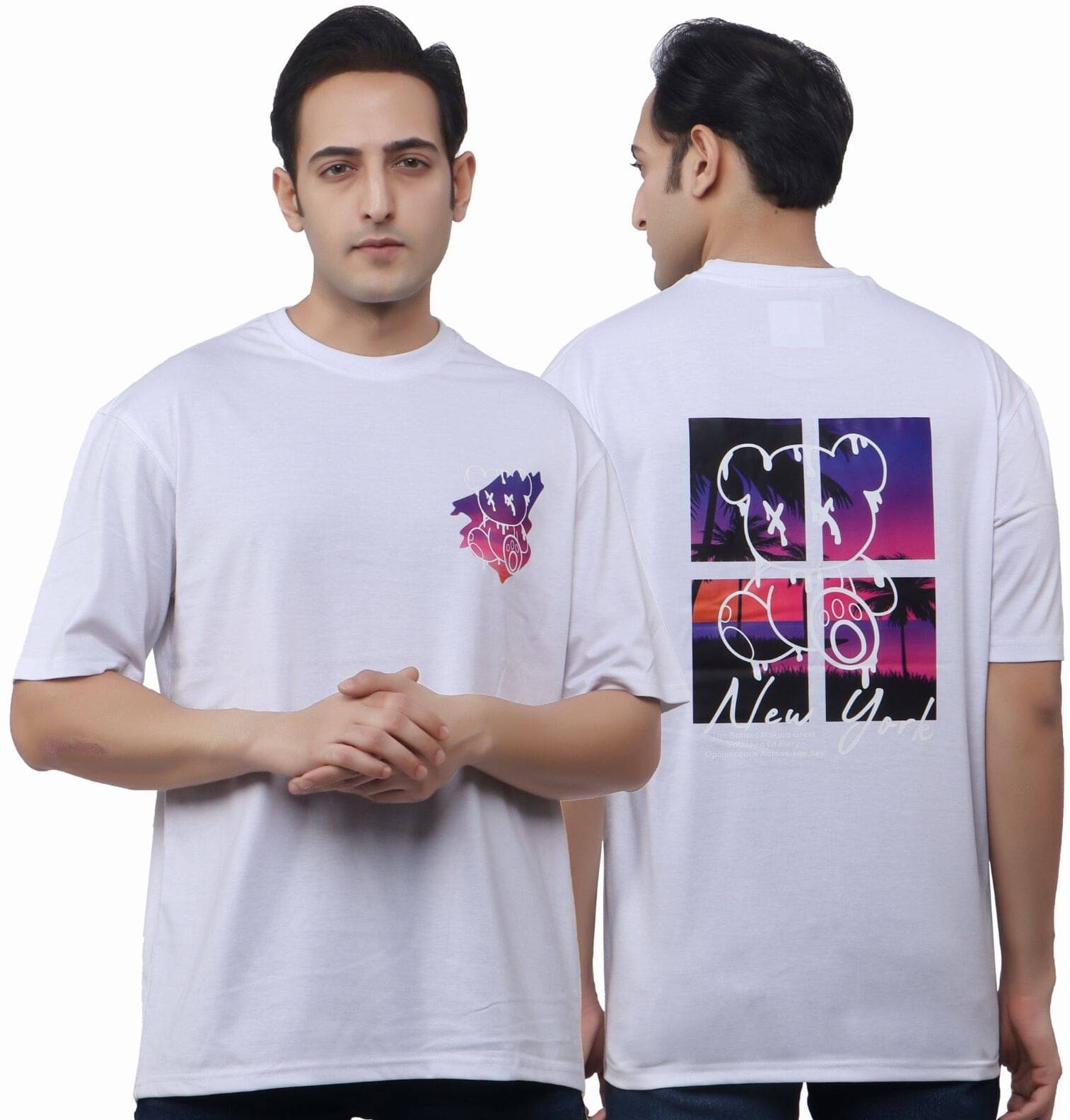     			WILD ELEPHANT Cotton Blend Oversized Fit Printed Half Sleeves Men's Round T-Shirt - White ( Pack of 1 )