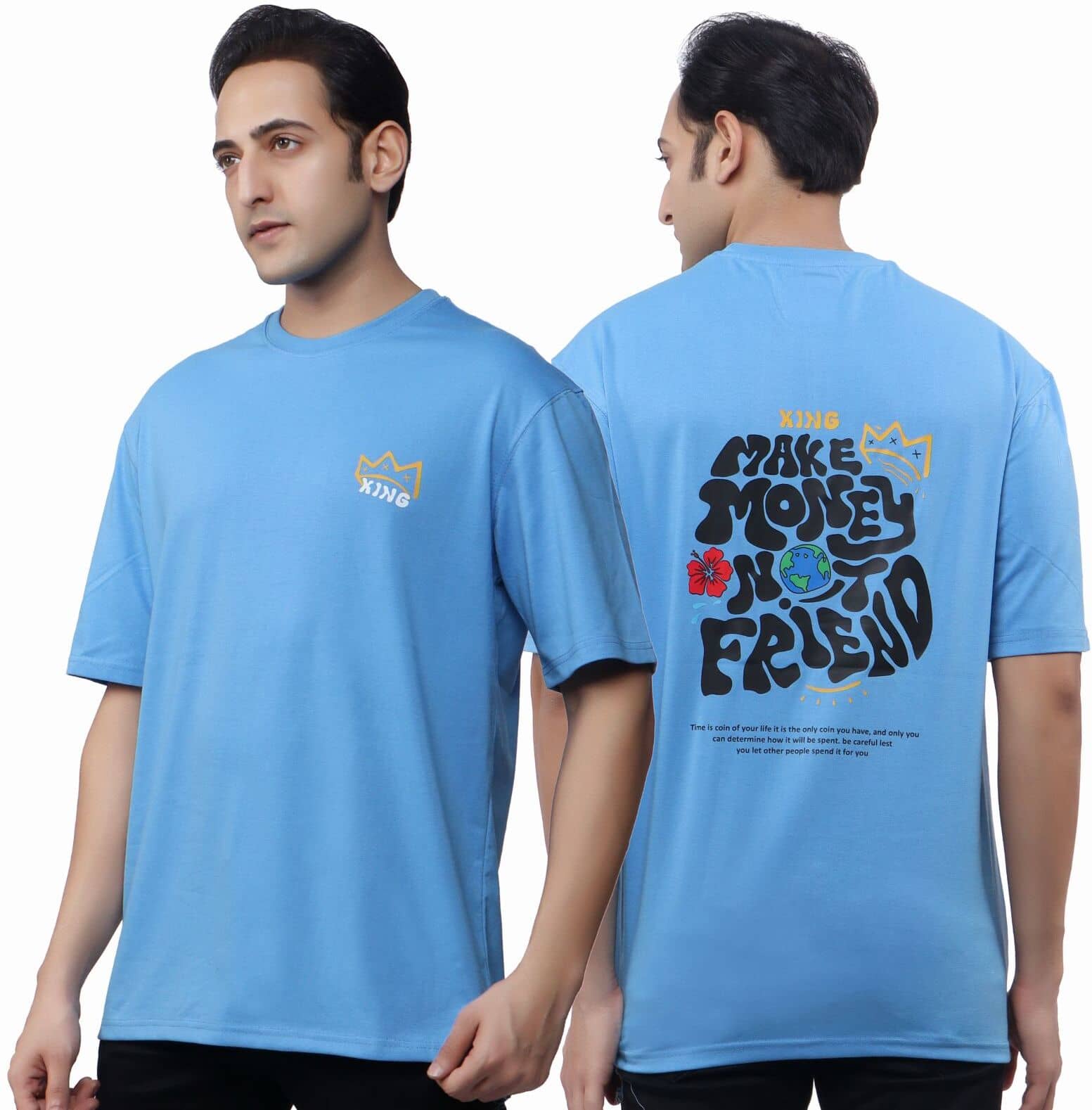 WILD ELEPHANT Cotton Blend Oversized Fit Printed 3/4th Sleeves Men's Round T-Shirt - Multicolor ( Pack of 1 )