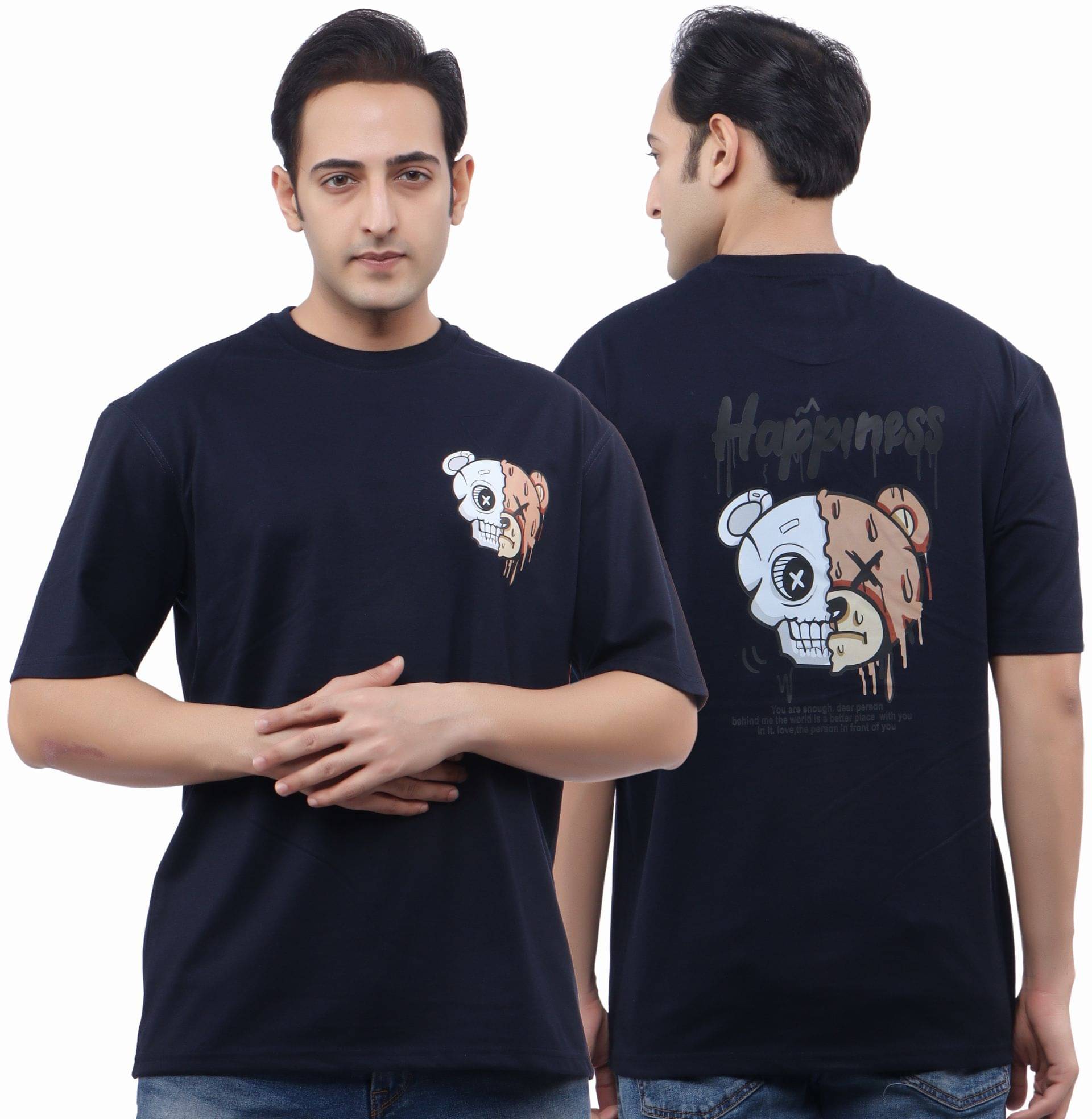     			WILD ELEPHANT Cotton Blend Oversized Fit Printed Half Sleeves Men's Round T-Shirt - Navy Blue ( Pack of 1 )
