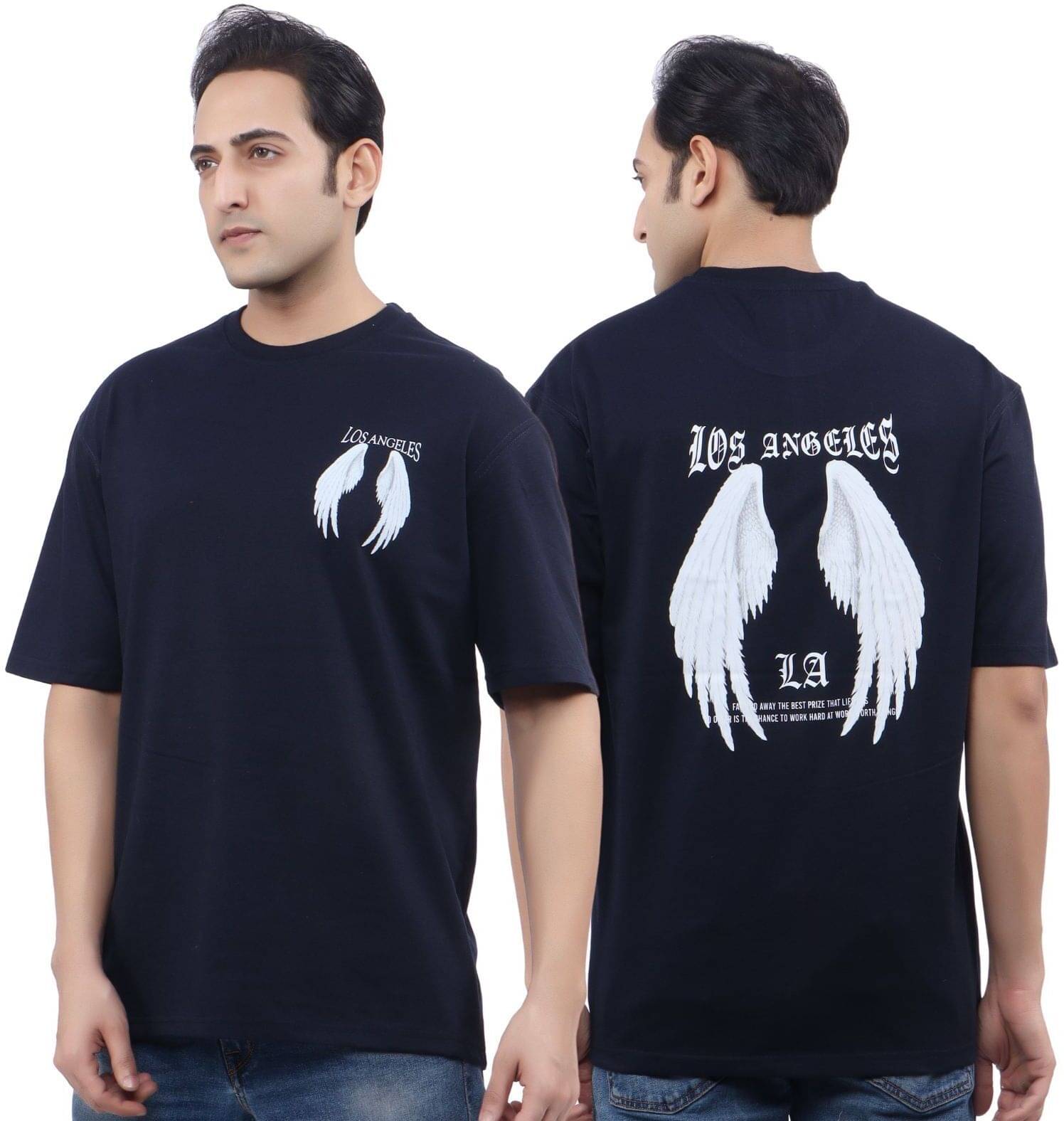     			WILD ELEPHANT Cotton Blend Oversized Fit Printed 3/4th Sleeves Men's Round T-Shirt - Navy Blue ( Pack of 1 )