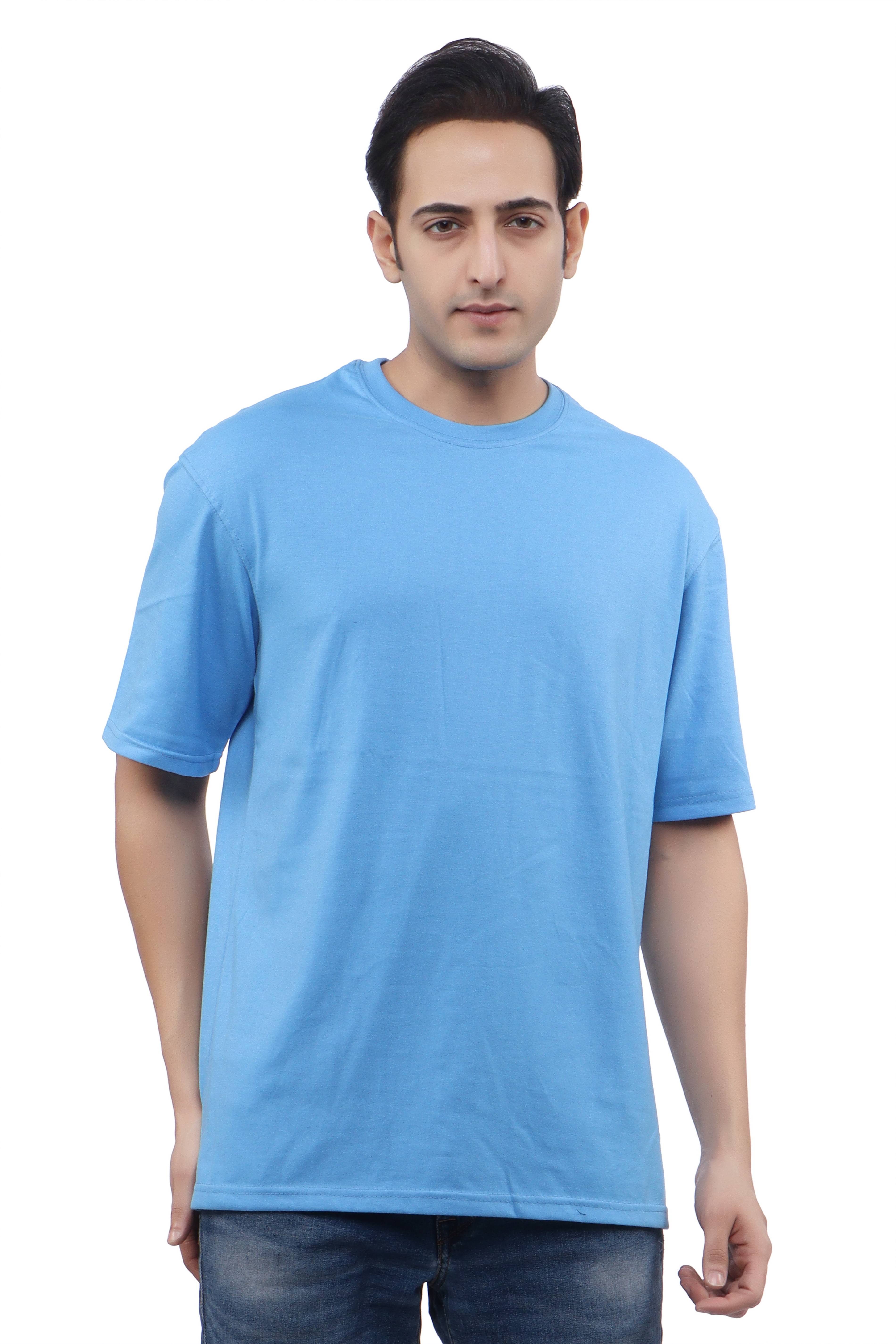 WILD ELEPHANT Cotton Blend Oversized Fit Solid Half Sleeves Men's Round T-Shirt - Light Blue ( Pack of 1 )     			WILD ELEPHANT Cotton Blend Oversized Fit Solid Half Sleeves Men's Round T-Shirt - Light Blue ( Pack of 1 )