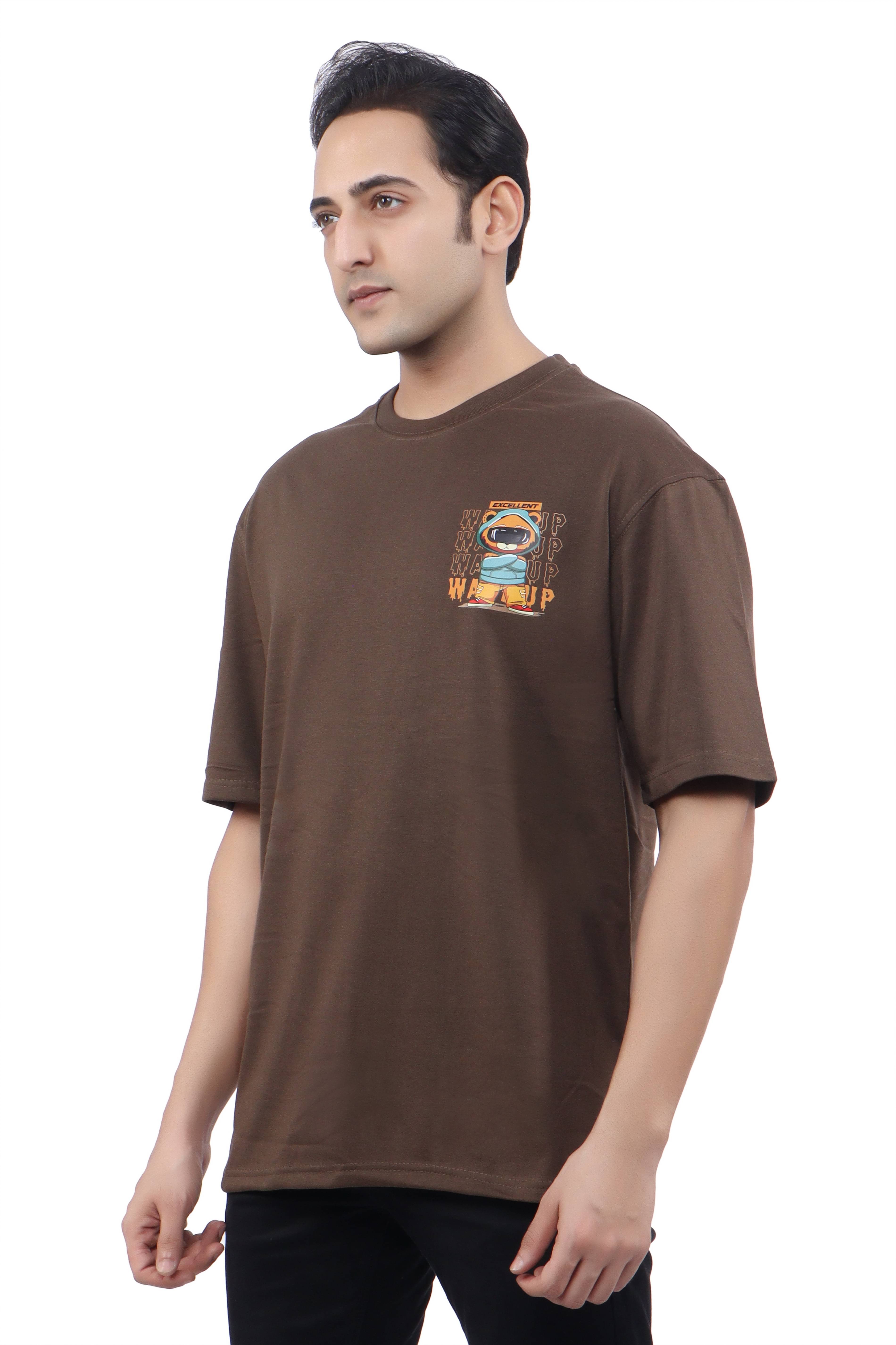     			WILD ELEPHANT Cotton Blend Oversized Fit Printed Half Sleeves Men's Round T-Shirt - Beige ( Pack of 1 )