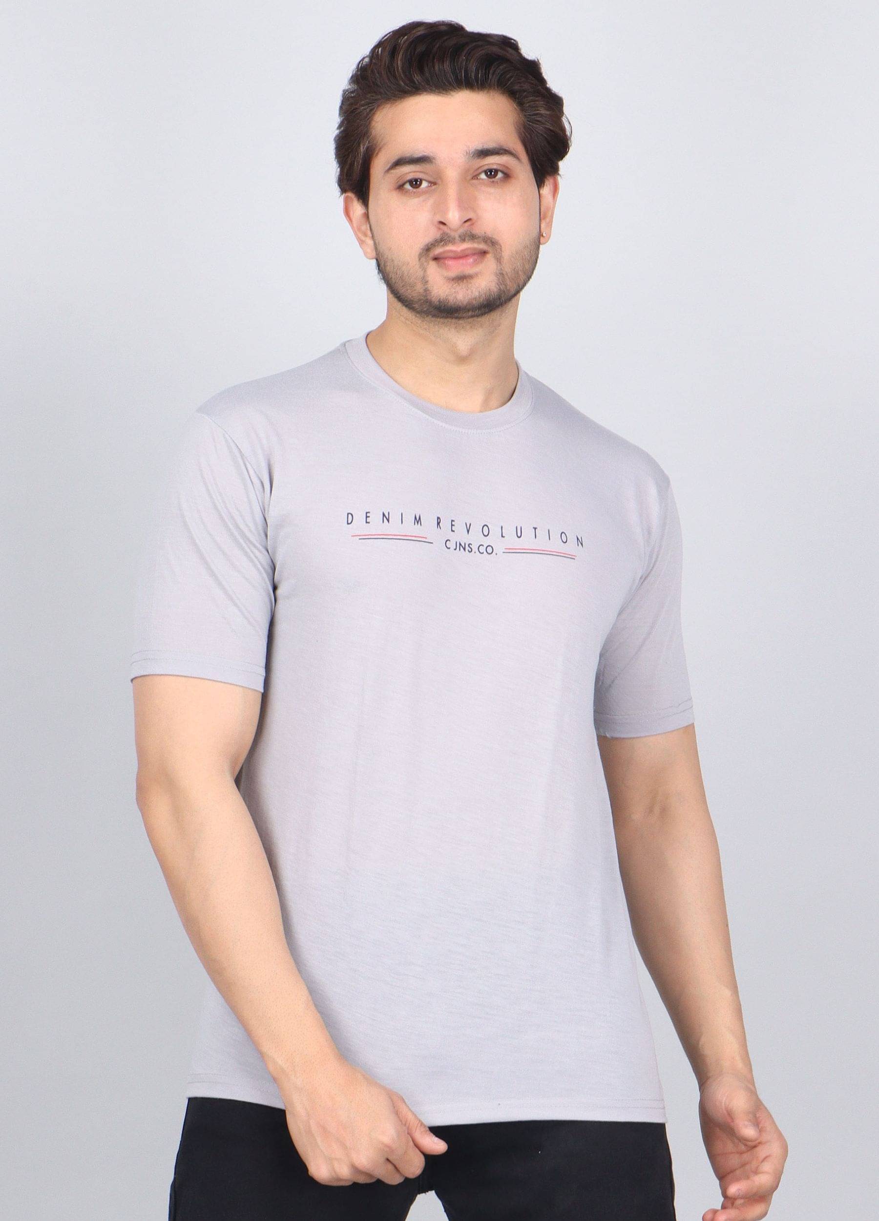     			WILD ELEPHANT Cotton Blend Regular Fit Printed Half Sleeves Men's Round T-Shirt - Grey ( Pack of 1 )
