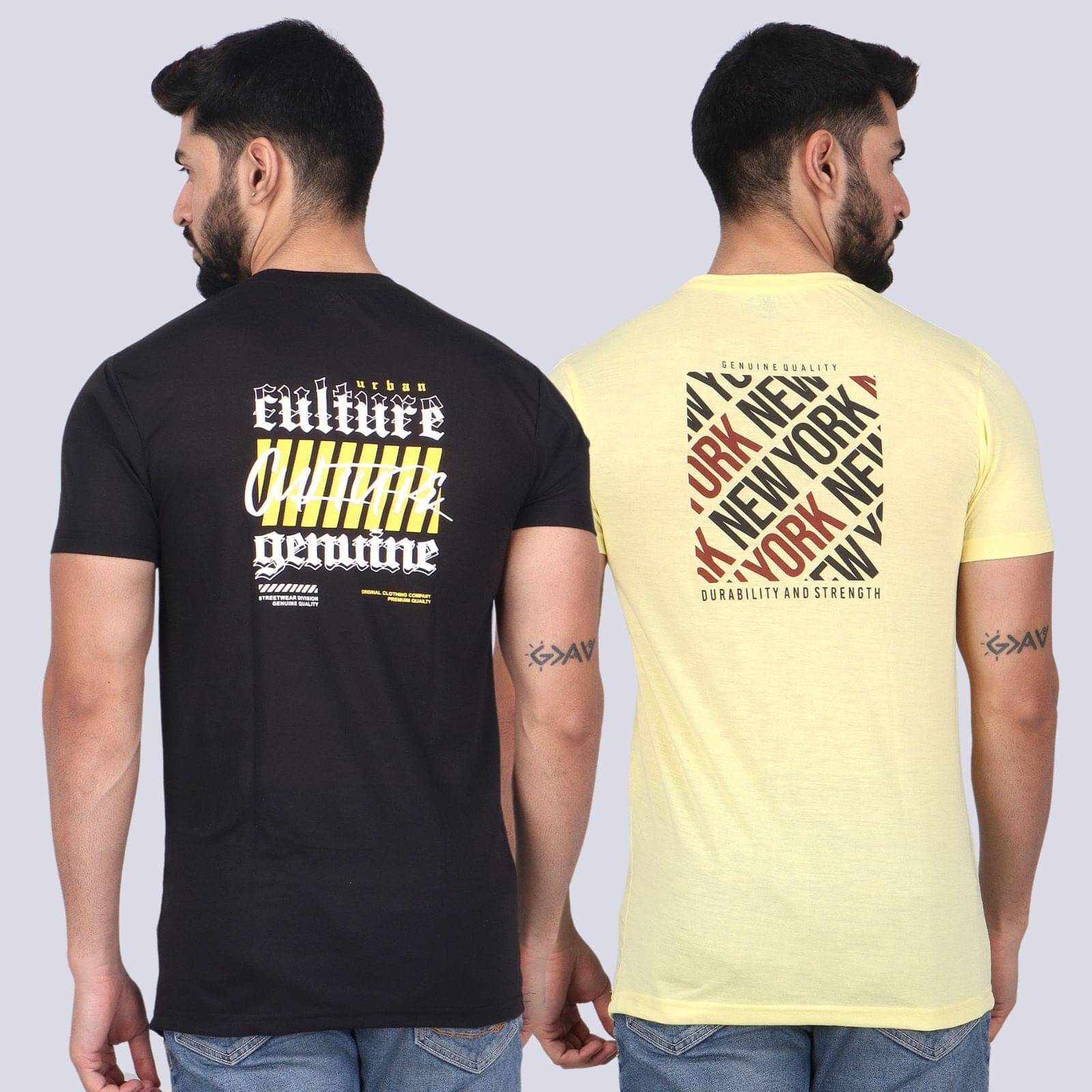     			WILD ELEPHANT Cotton Blend Regular Fit Printed Half Sleeves Men's Round T-Shirt - Multicolor ( Pack of 2 )