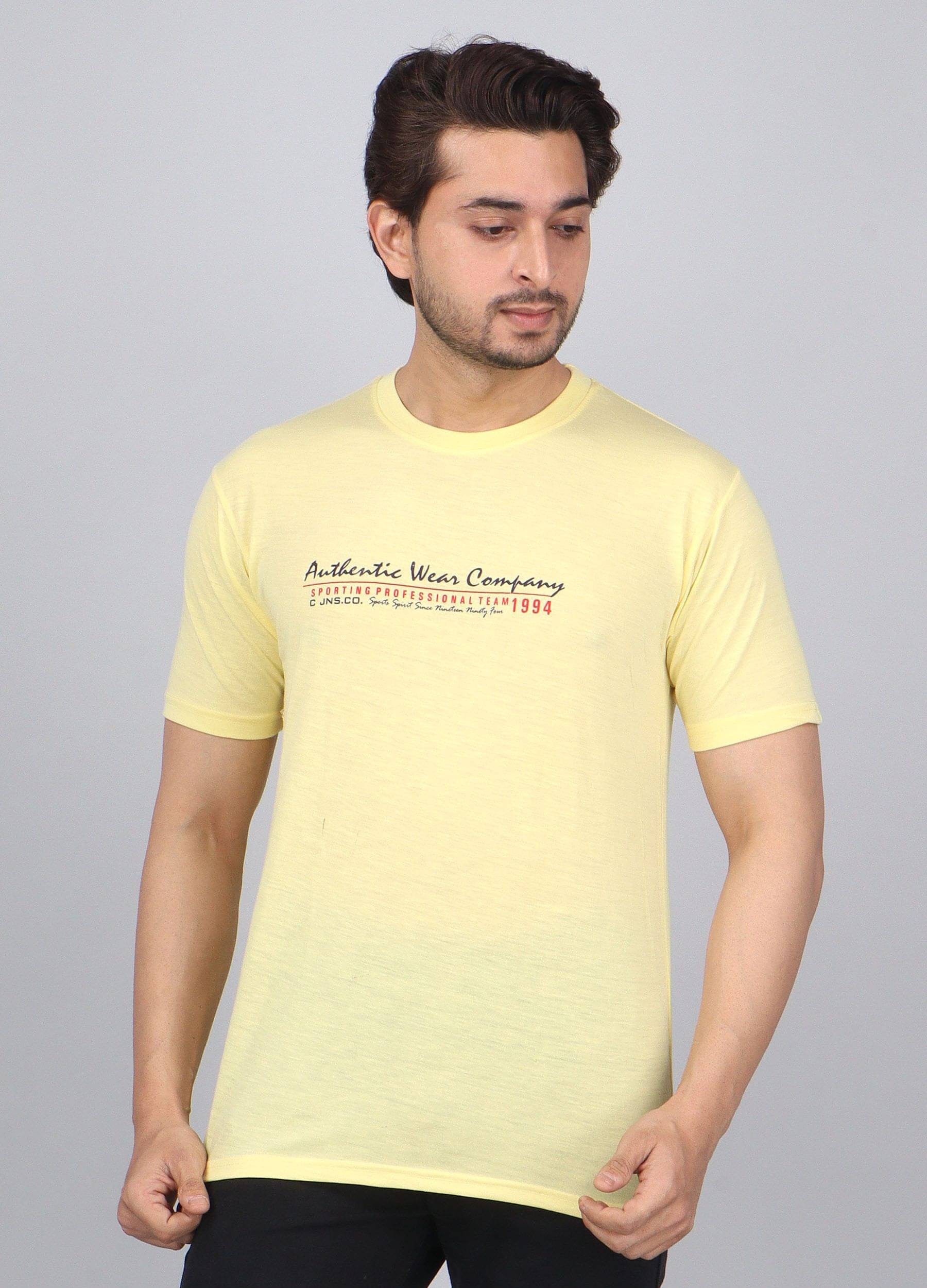 WILD ELEPHANT Cotton Blend Regular Fit Printed Half Sleeves Men's Round T-Shirt - Yellow ( Pack of 1 )     			WILD ELEPHANT Cotton Blend Regular Fit Printed Half Sleeves Men's Round T-Shirt - Yellow ( Pack of 1 )