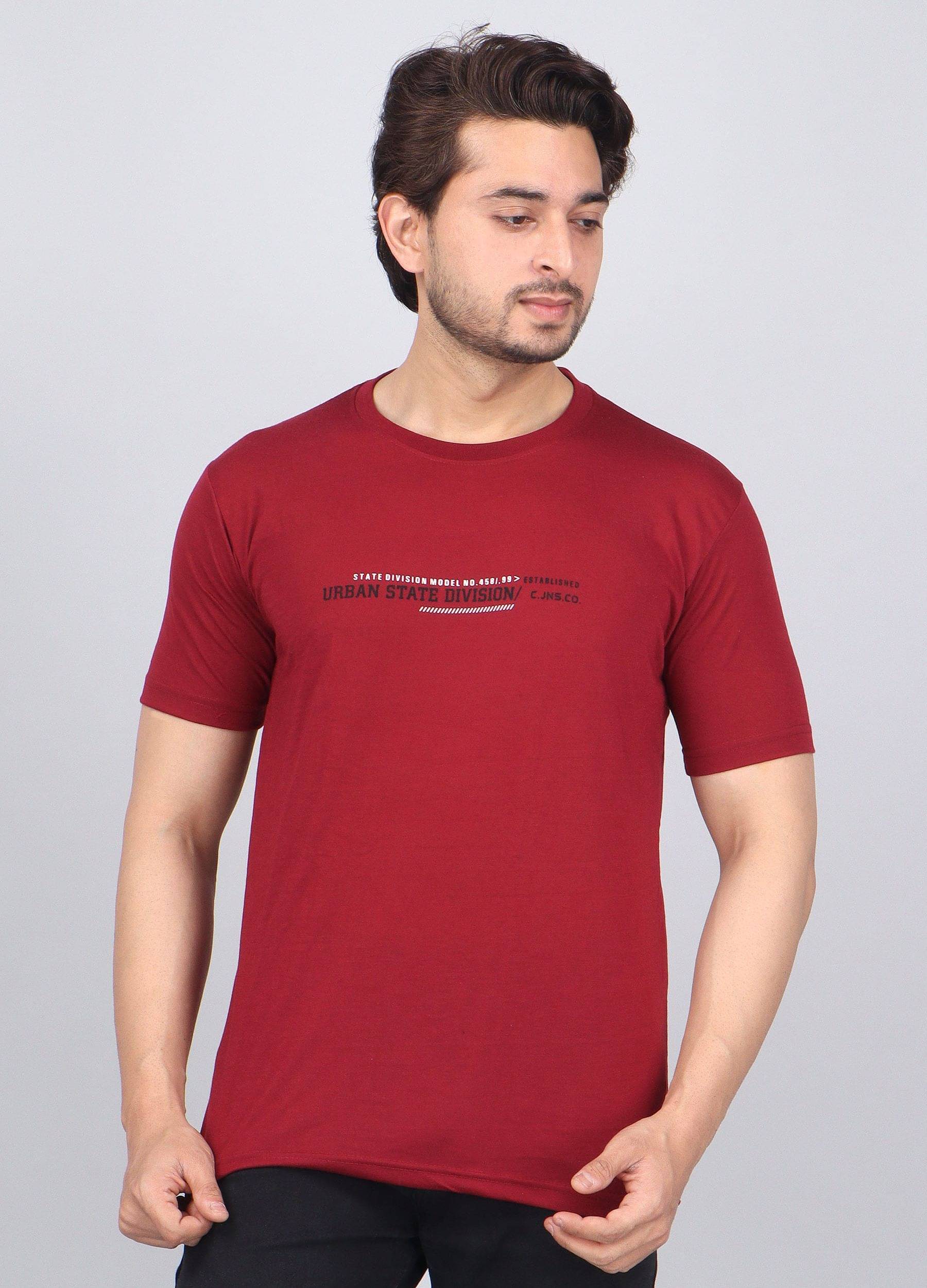WILD ELEPHANT Cotton Blend Regular Fit Printed Half Sleeves Men's Round T-Shirt - Maroon ( Pack of 1 ) WILD ELEPHANT Cotton Blend Regular Fit Printed Half Sleeves Men's Round T-Shirt - Maroon ( Pack of 1 )