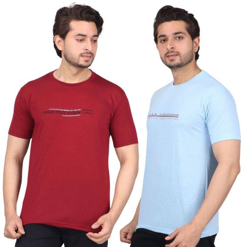 WILD ELEPHANT Polyester Regular Fit Printed Half Sleeves Men's Round T-Shirt - Multicolor ( Pack of 2 ) WILD ELEPHANT Polyester Regular Fit Printed Half Sleeves Men's Round T-Shirt - Multicolor ( Pack of 2 )