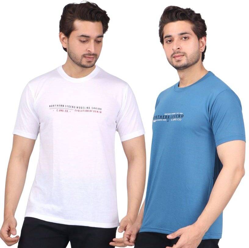     			WILD ELEPHANT Polyester Regular Fit Printed Half Sleeves Men's Round T-Shirt - Multicolor ( Pack of 2 )