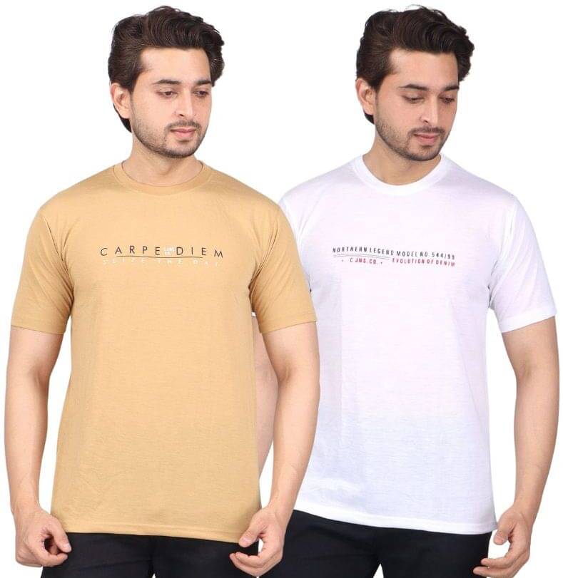     			WILD ELEPHANT Polyester Regular Fit Printed Half Sleeves Men's Round T-Shirt - Multicolor ( Pack of 2 )