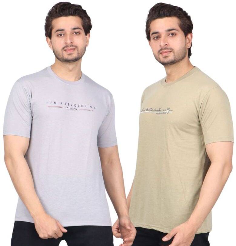 WILD ELEPHANT Polyester Regular Fit Printed Half Sleeves Men's Round T-Shirt - Multicolor ( Pack of 2 ) WILD ELEPHANT Polyester Regular Fit Printed Half Sleeves Men's Round T-Shirt - Multicolor ( Pack of 2 )