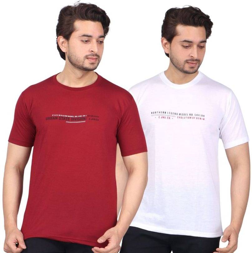 WILD ELEPHANT Polyester Regular Fit Printed Half Sleeves Men's Round T-Shirt - Multicolor ( Pack of 2 ) WILD ELEPHANT Polyester Regular Fit Printed Half Sleeves Men's Round T-Shirt - Multicolor ( Pack of 2 )