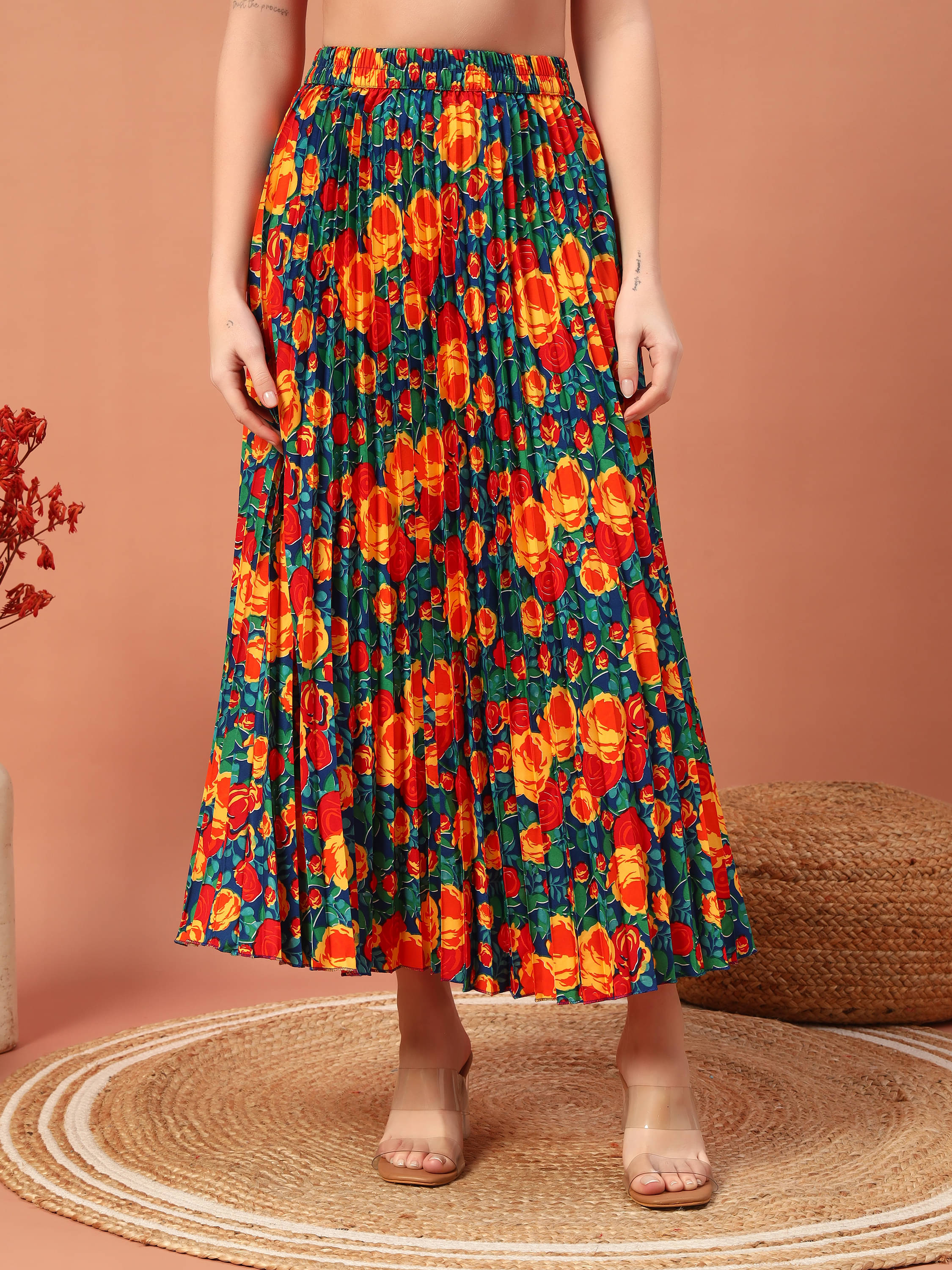 ZWERLON Orange Rayon Women's Flared Skirt ( Pack of 1 ) ZWERLON Orange Rayon Women's Flared Skirt ( Pack of 1 )