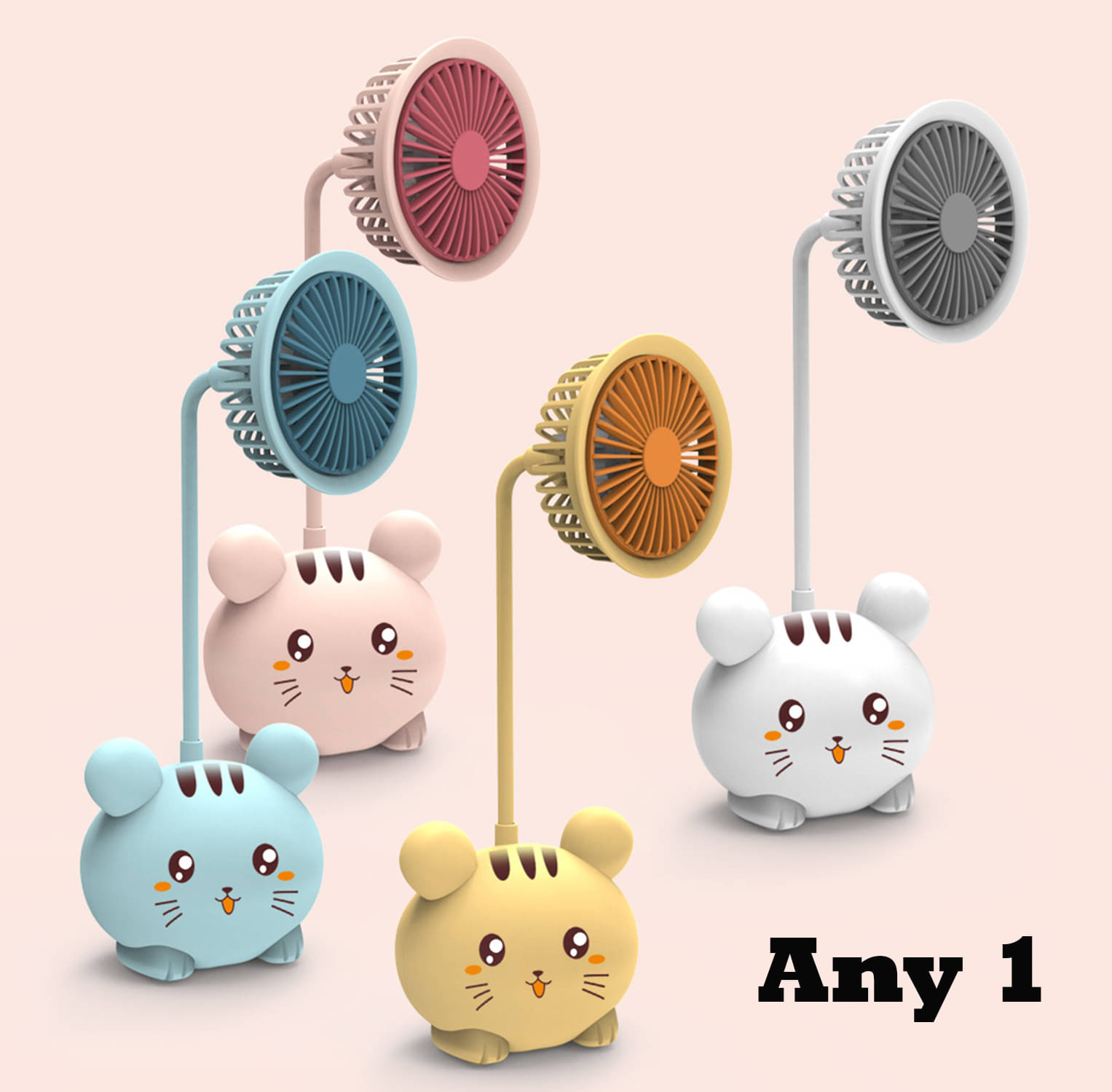    			3MADS ANY1 Cute Cartoon Kitten Rechargeable Handheld Mini USB Fan with Pencil Sharpener