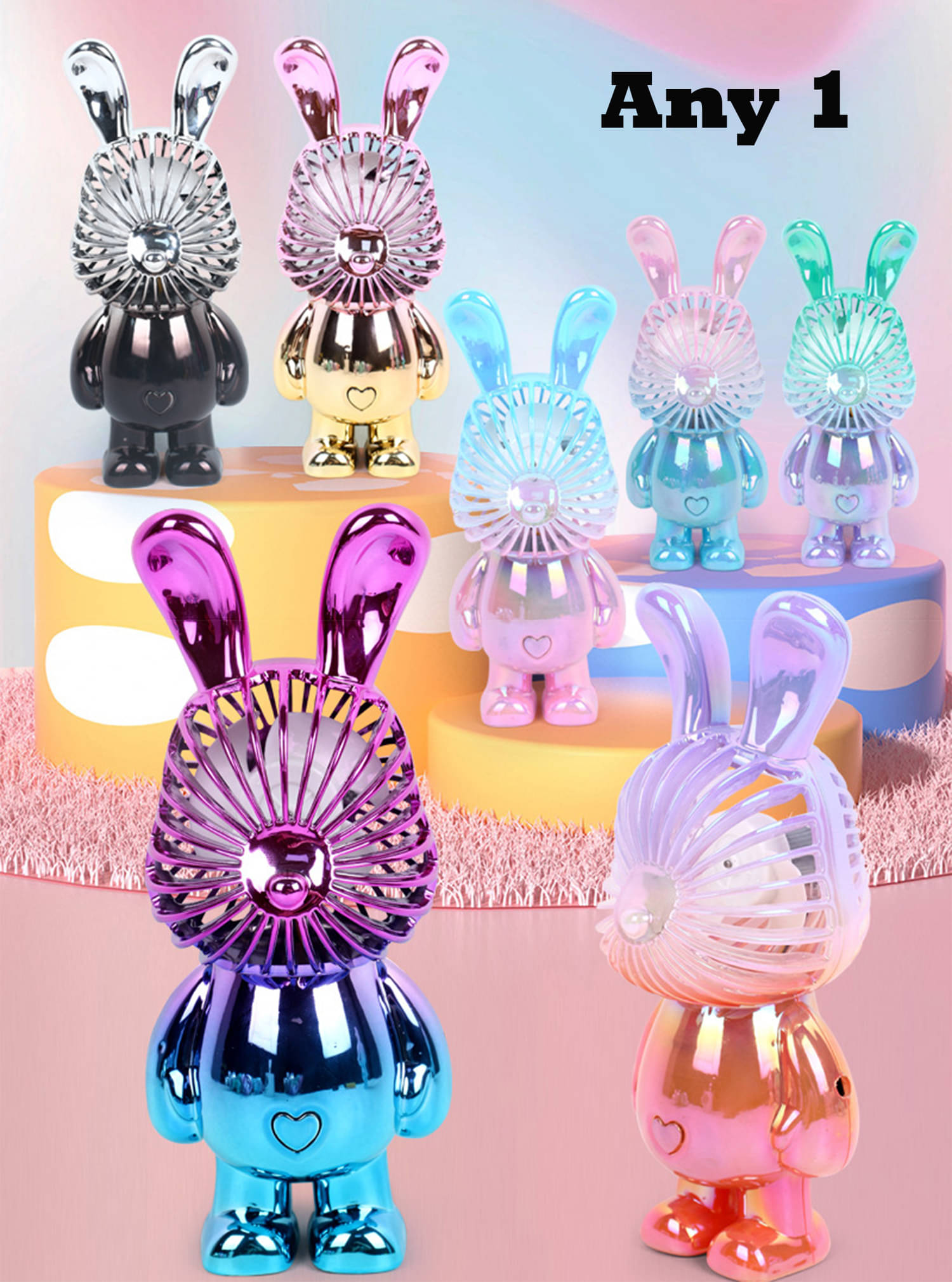     			3MADS ANY1 Cute Cartoon Rabbit Rechargeable Handheld and Desktop Mini USB Fan