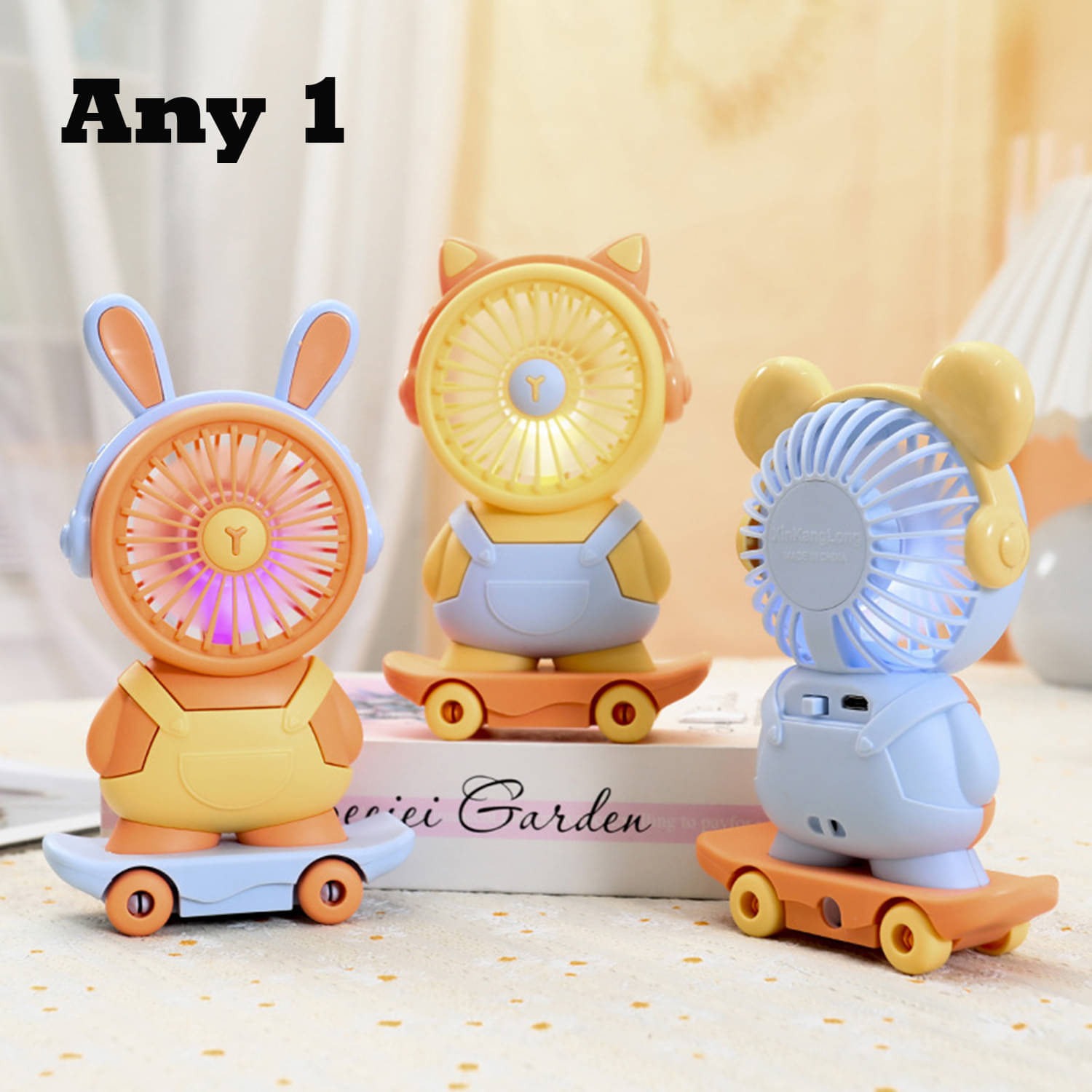     			3MADS ANY1 Cute Cartoon Skateboard Rabbit Rechargeable Handheld Mini USB Fan