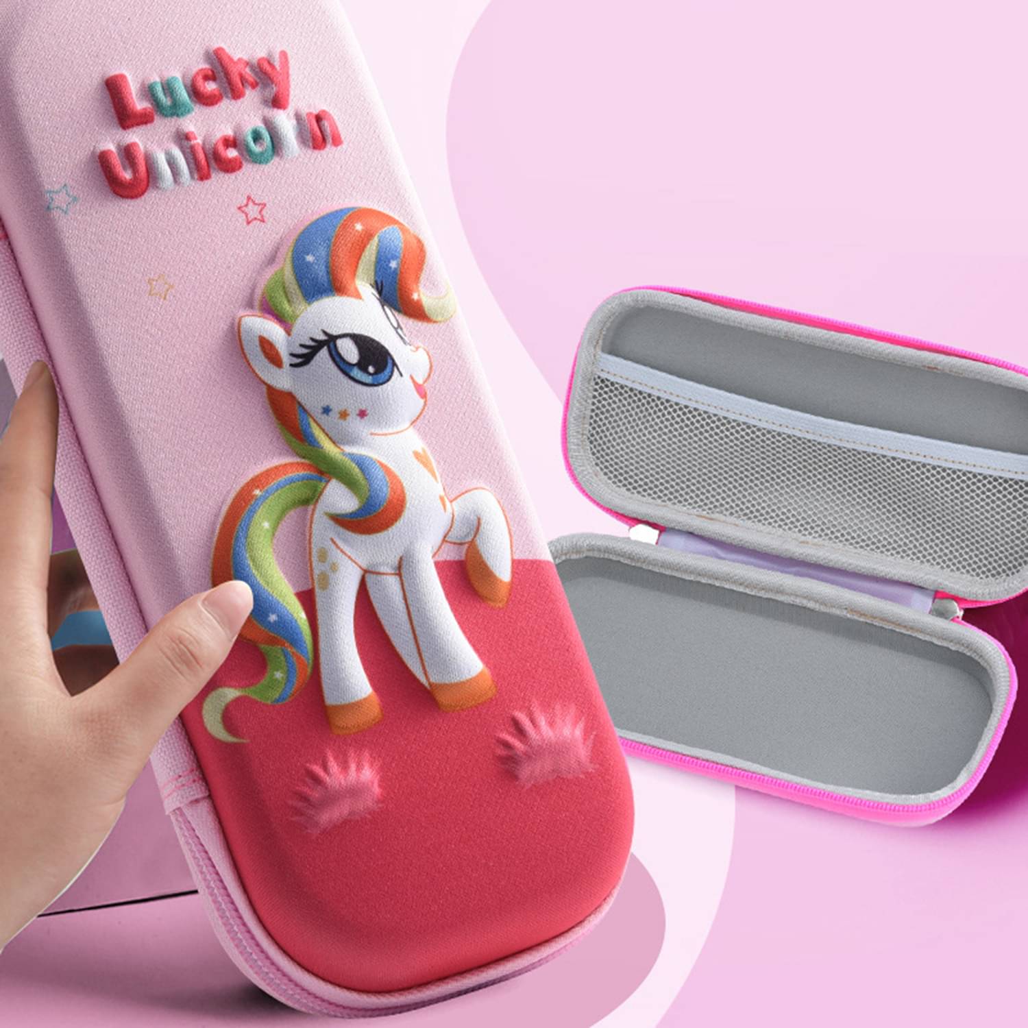 3Mads 3D Unicorn theme Layered Design Pink Zip Open Pencil Pouch Bag 3Mads 3D Unicorn theme Layered Design Pink Zip Open Pencil Pouch Bag