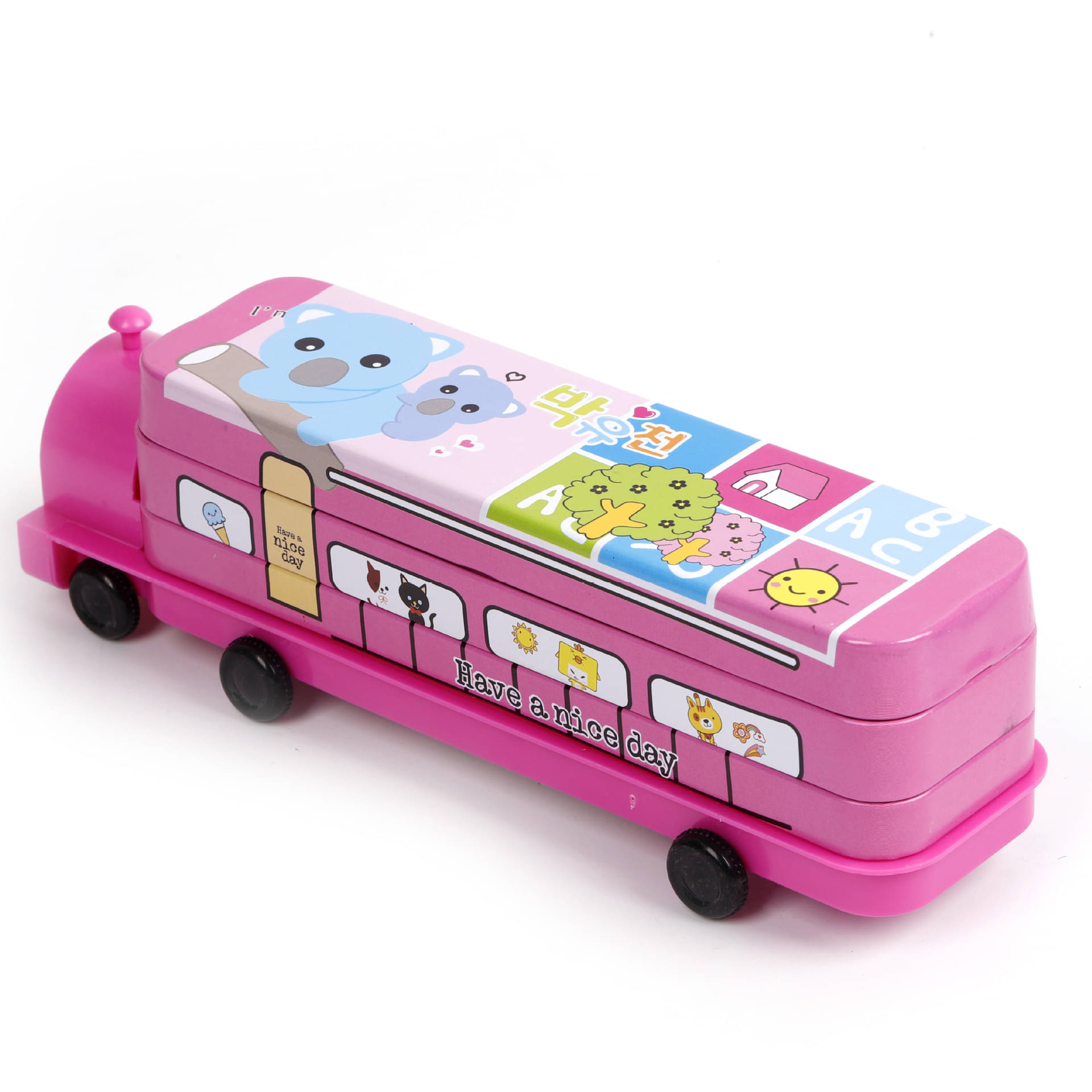     			3Mads  School Bus Theme Pink Sharpener &  Geometry Box