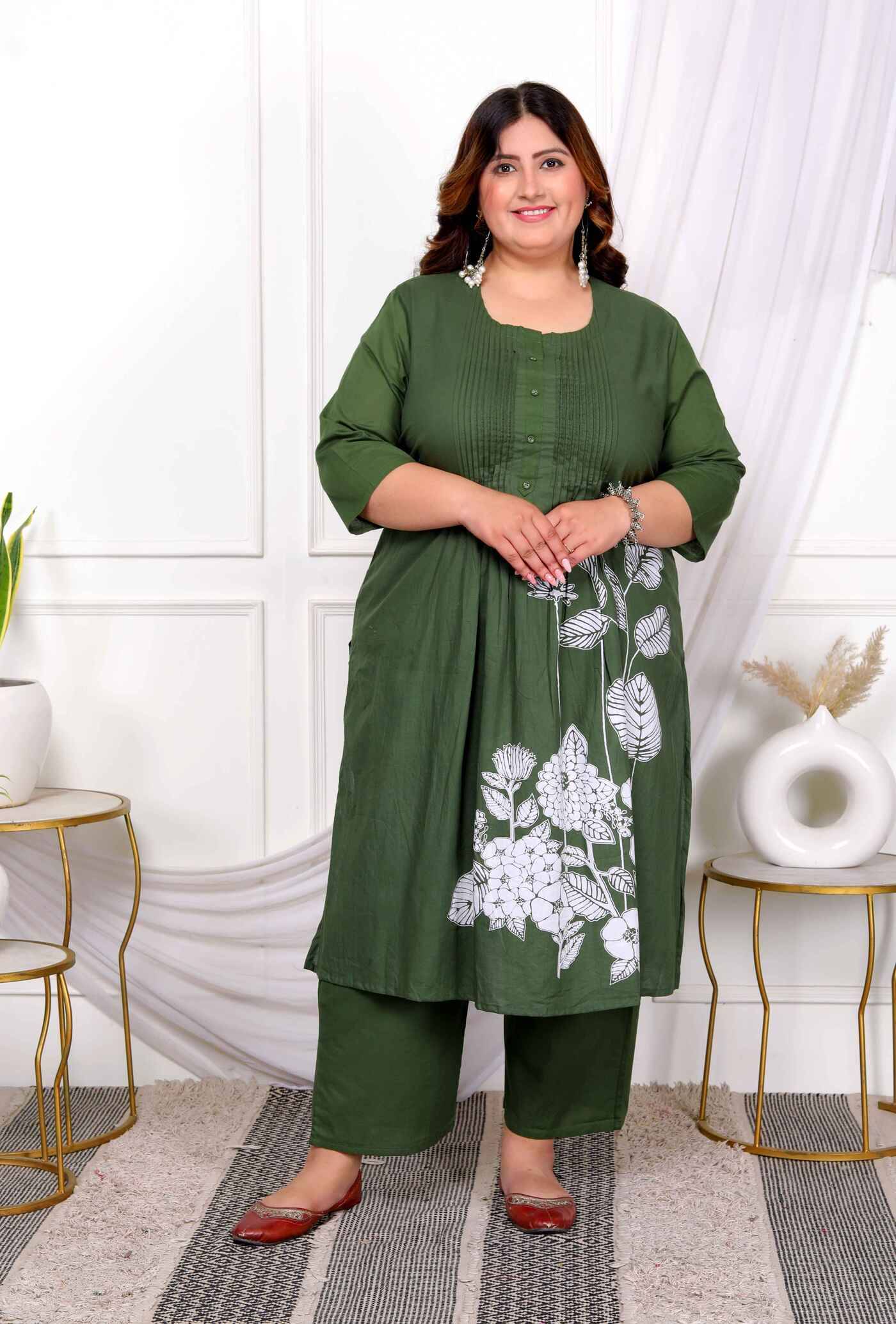 Angiya Cotton Printed Kurti With Palazzo Women's Stitched Salwar Suit - Green ( Pack of 1 ) Angiya Cotton Printed Kurti With Palazzo Women's Stitched Salwar Suit - Green ( Pack of 1 )