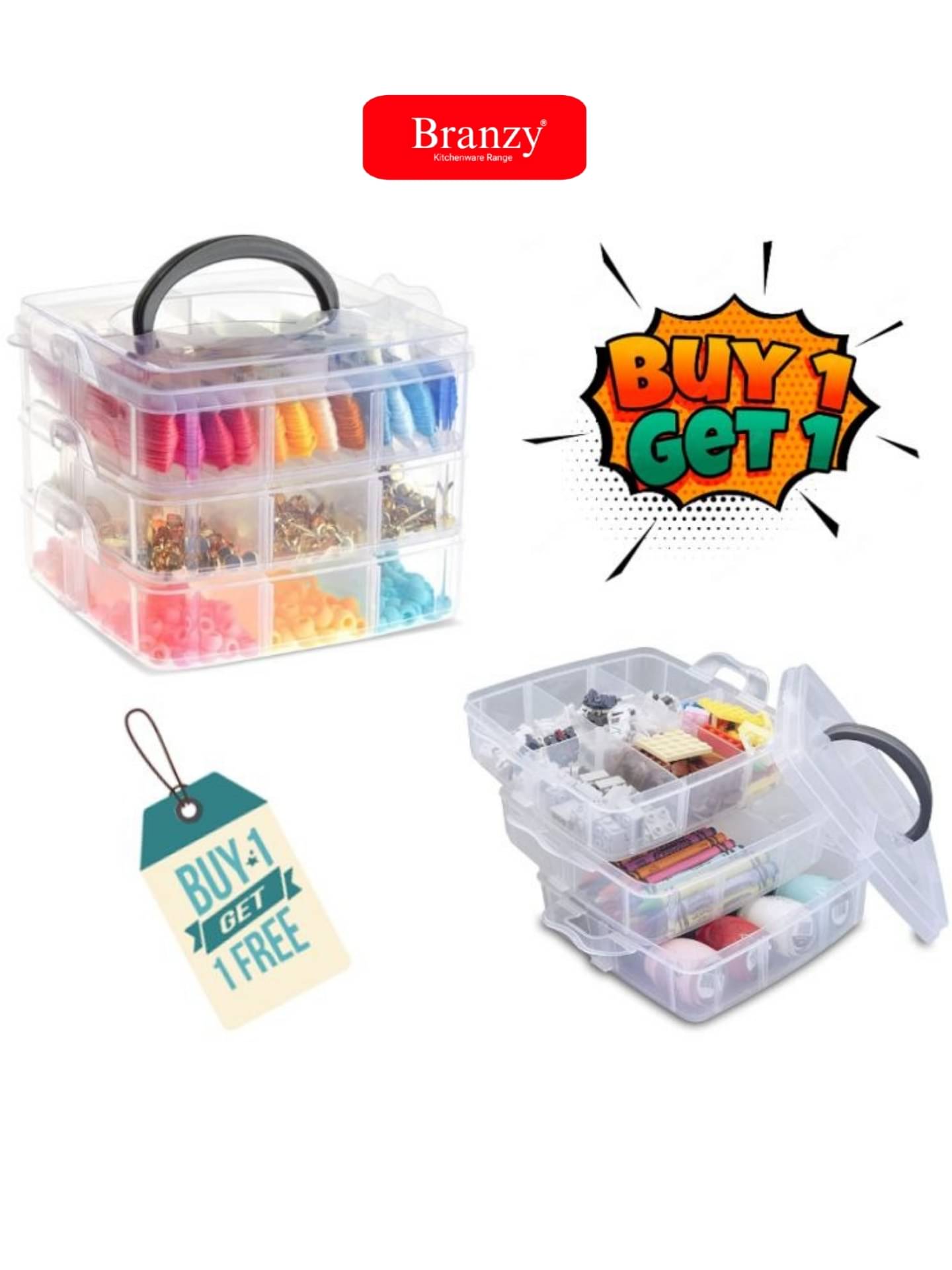     			BRANZY Plastic Transparent Multi-Purpose Container ( Set of 2 )