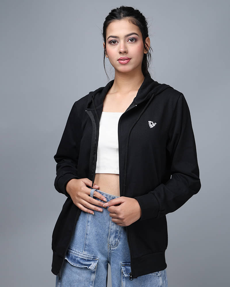 Eyebogler Women Fleece Hooded Sweatshirt ( Black ) Eyebogler Women Fleece Hooded Sweatshirt ( Black )