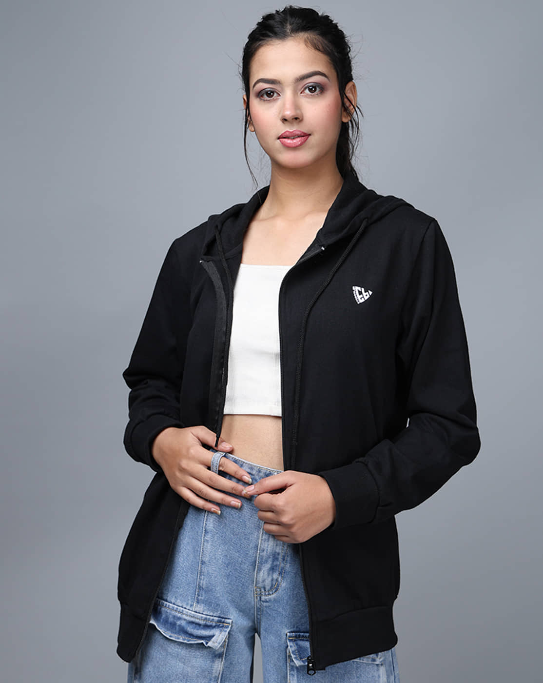 Eyebogler Women Fleece Hooded Sweatshirt For ( Black )