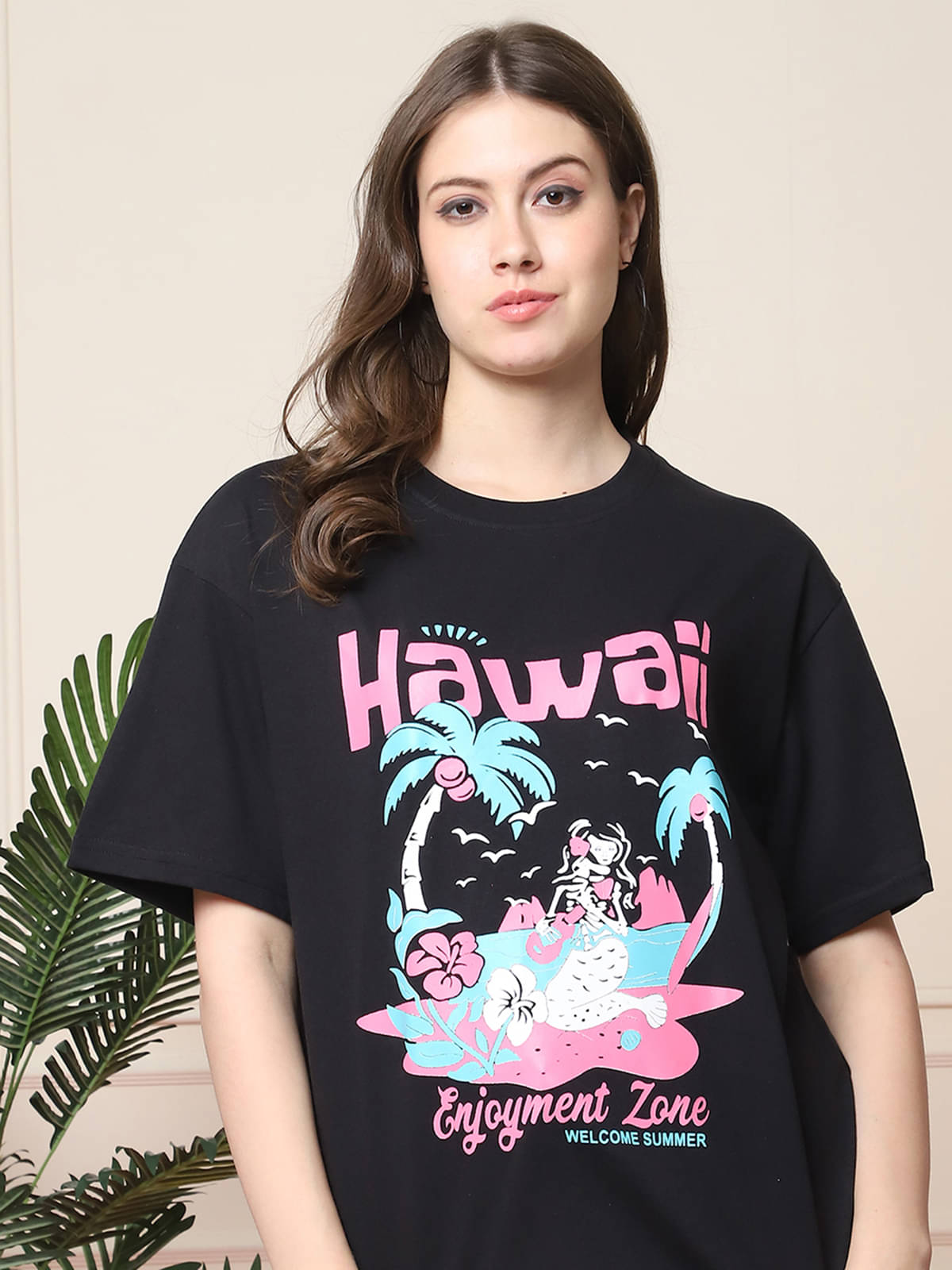 Fabflee Women Cotton Printed Oversized Fit Round Neck T-Shirt ( Black ) Fabflee Women Cotton Printed Oversized Fit Round Neck T-Shirt ( Black )