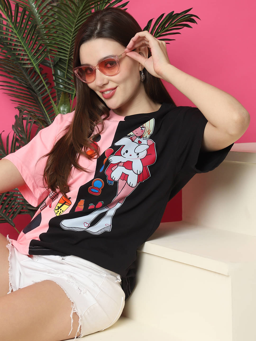 Fabflee Women Cotton Printed Oversized Fit Round Neck T-Shirt ( Multicolor ) Fabflee Women Cotton Printed Oversized Fit Round Neck T-Shirt ( Multicolor )