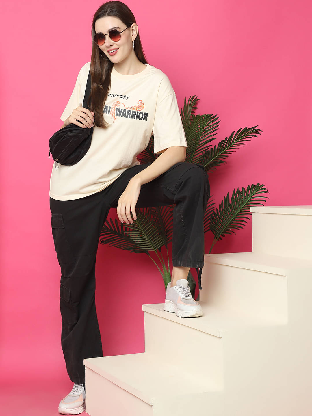 Fabflee Women Cotton Printed Oversized Fit Round Neck T-Shirt ( Beige ) Fabflee Women Cotton Printed Oversized Fit Round Neck T-Shirt ( Beige )