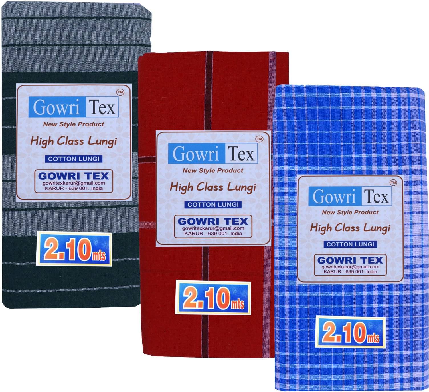 GOWRI TEX Cotton Blend Men's Lungi Multicolor ( Pack of 3 )     			GOWRI TEX Cotton Blend Men's Lungi Multicolor ( Pack of 3 )