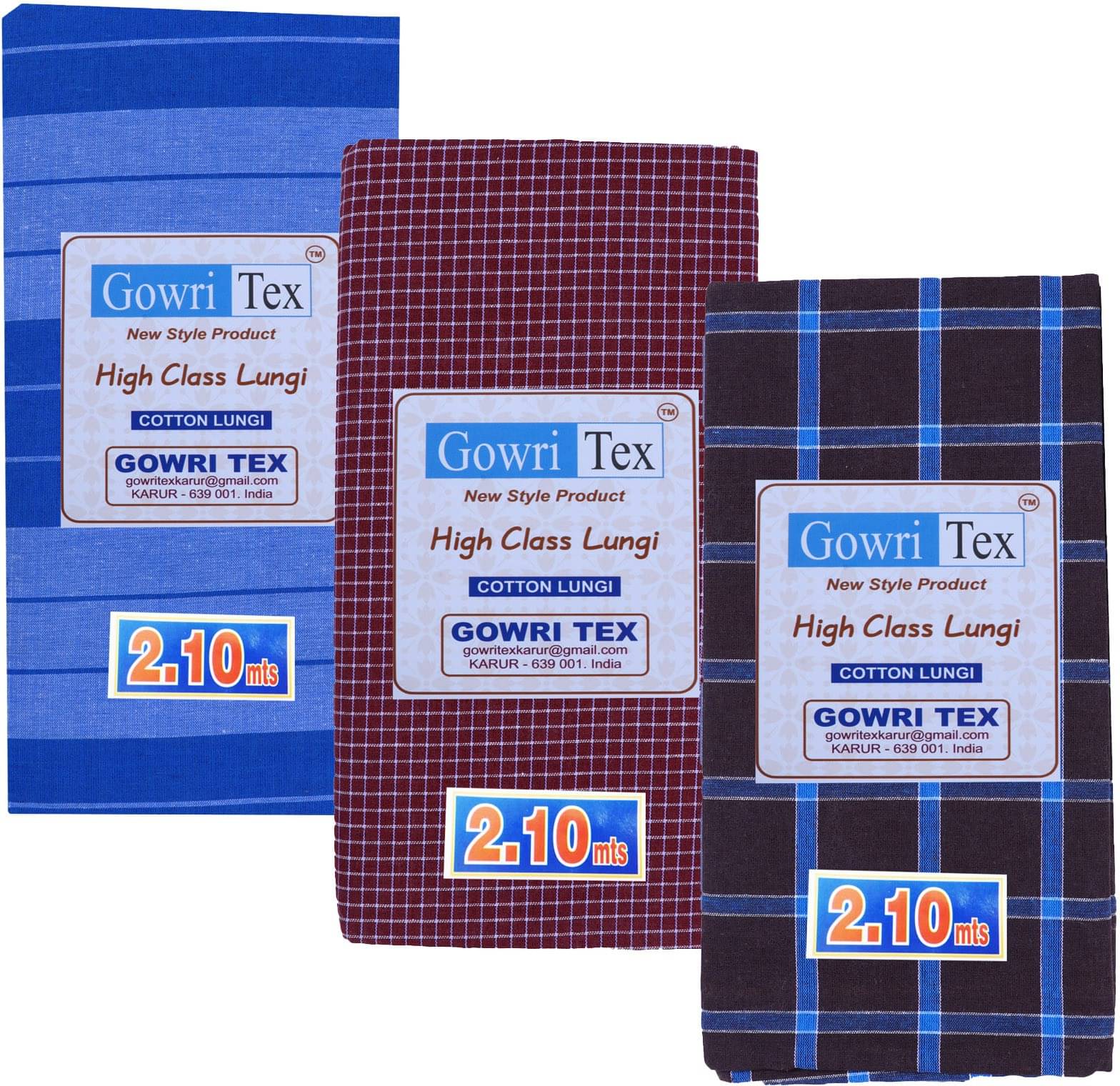 GOWRI TEX Cotton Blend Men's Lungi Multicolor ( Pack of 3 ) GOWRI TEX Cotton Blend Men's Lungi Multicolor ( Pack of 3 )