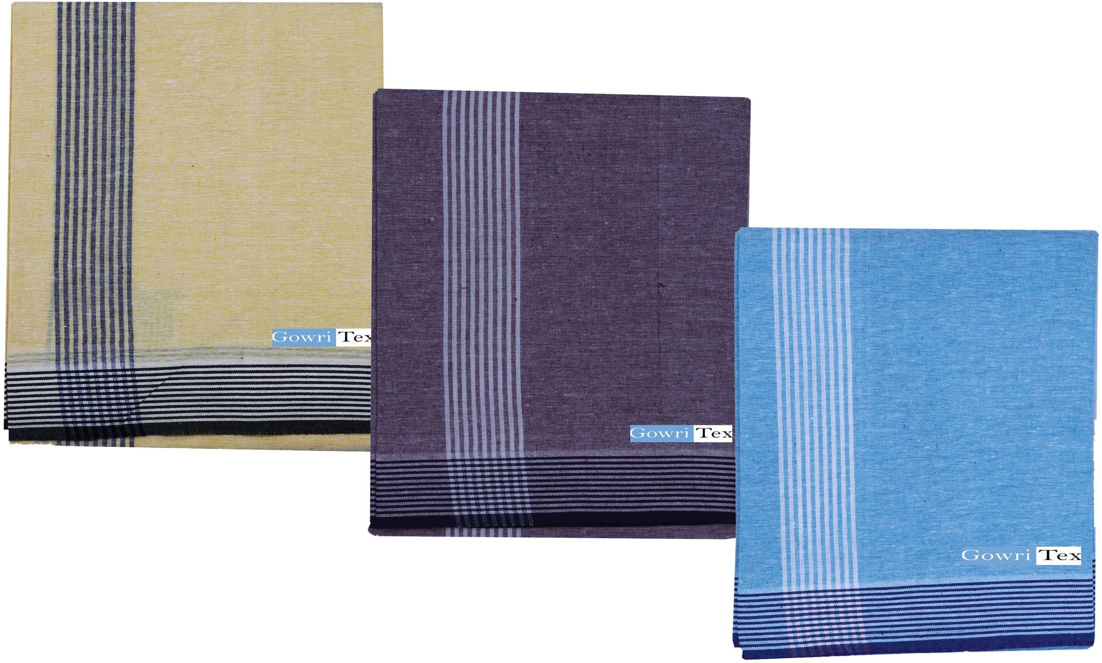 GOWRI TEX Cotton Men's Lungi Multicolor ( Pack of 3 )     			GOWRI TEX Cotton Men's Lungi Multicolor ( Pack of 3 )