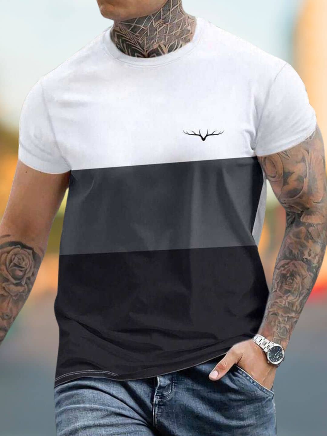 Garimaknitwear Cotton Blend Regular Fit Colorblock Half Sleeves Men's Round T-Shirt - Grey ( Pack of 1 )