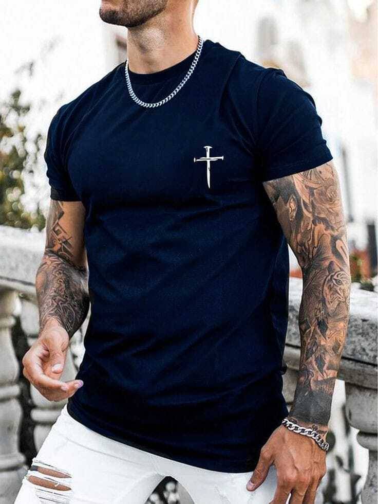     			Garimaknitwear Cotton Blend Regular Fit Solid Half Sleeves Men's Round T-Shirt - Navy ( Pack of 1 )