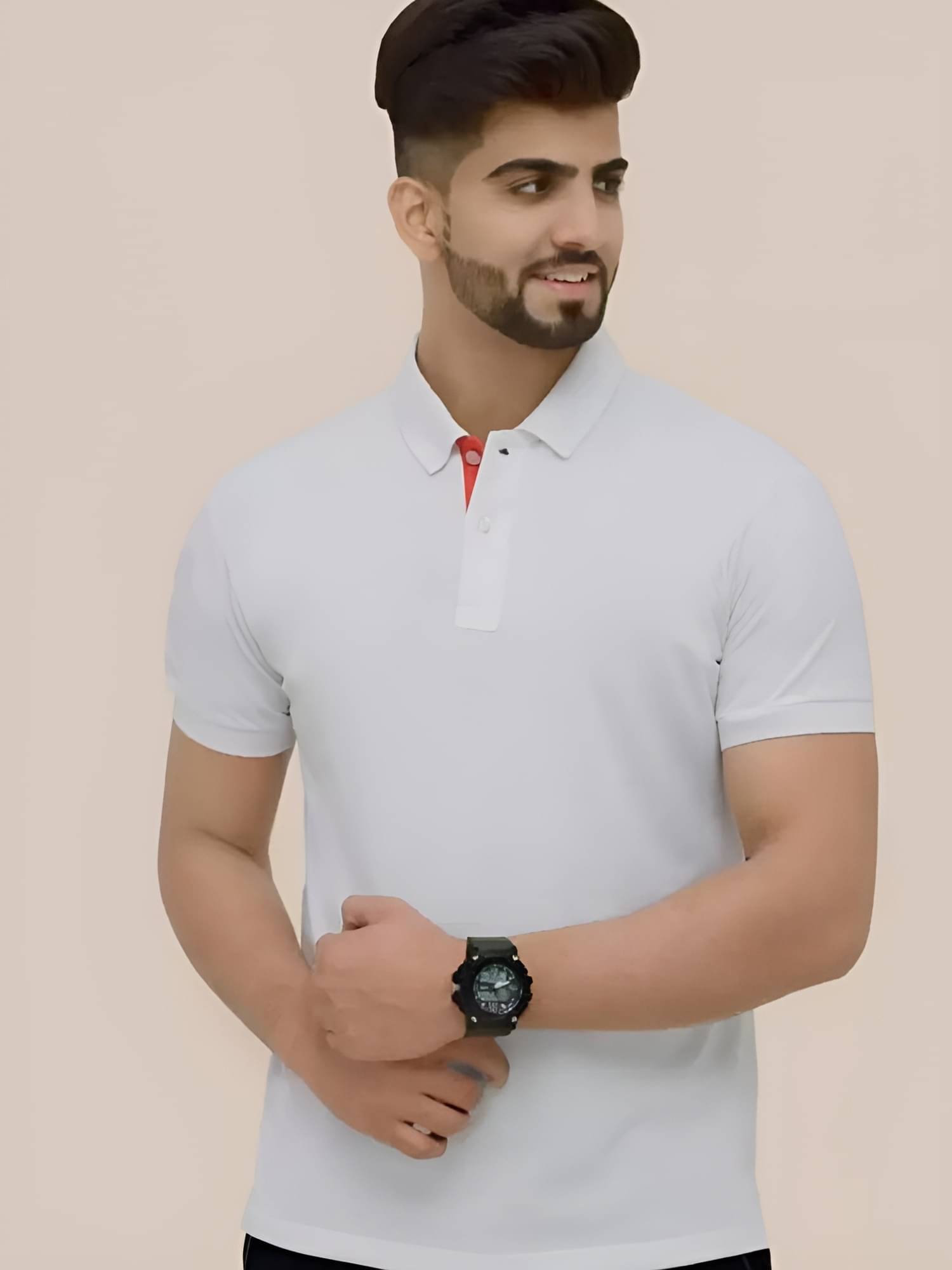     			Garimaknitwear Pack of 1 Cotton Blend Regular Fit Solid Half Sleeves Men's Polo T Shirt ( White )