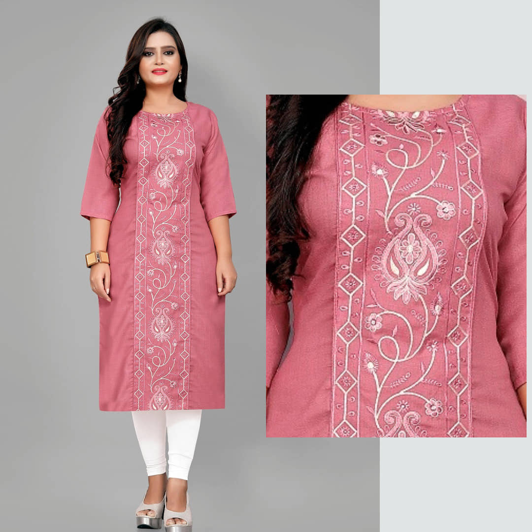 Hetsa Pack of 1 Cotton Blend Embroidered A-line Women's Kurti - ( Multicolor ) - Kurtis, Tunics | Buy online on ZillyBuy