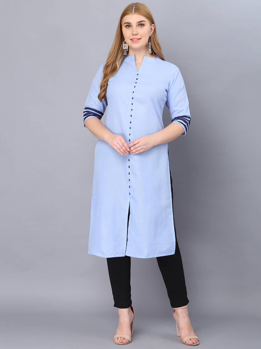 Hetsa Pack of 1 Cotton Blend Solid A-line Women's Kurti - ( Light Blue ) - Kurtis, Tunics | Buy online on ZillyBuy