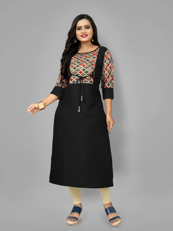 Hetsa Pack of 1 Cotton Blend Printed A-line Women's Kurti - ( Black ) - Kurtis, Tunics | Buy online on ZillyBuy