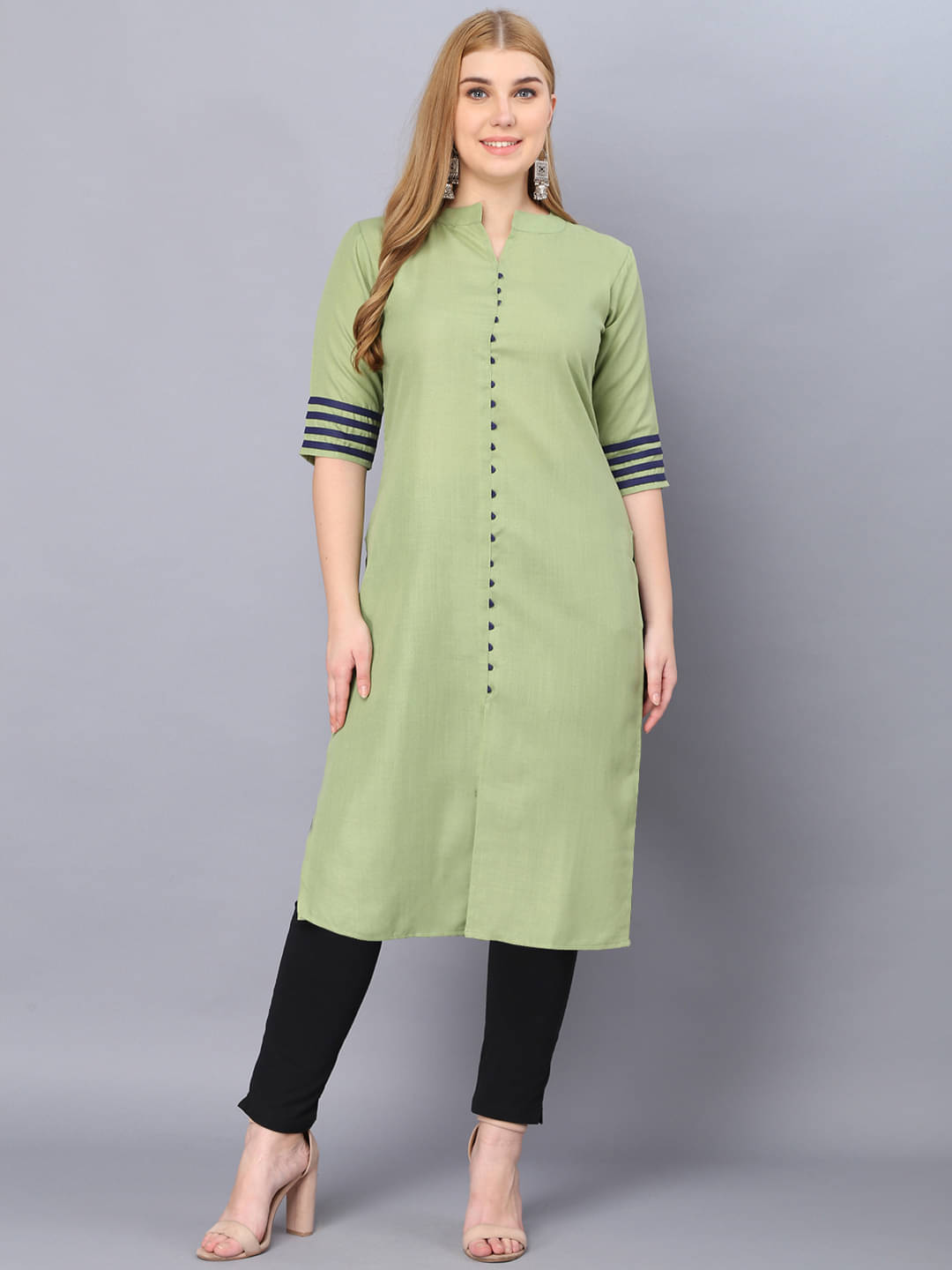 Hetsa Pack of 1 Cotton Blend Solid A-line Women's Kurti - ( Light Green ) Hetsa Pack of 1 Cotton Blend Solid A-line Women's Kurti - ( Light Green )